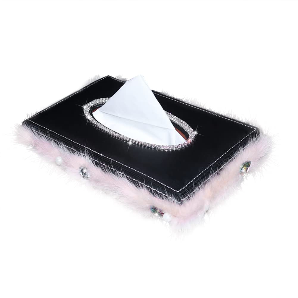 Crystal Car Tissue Box Holder - PU Leather Bling Bling Auto Tissue Case for Women & Girls | Car Armrest & Backseat Organizer | Perfect for Travel, Commuting & Road Trips