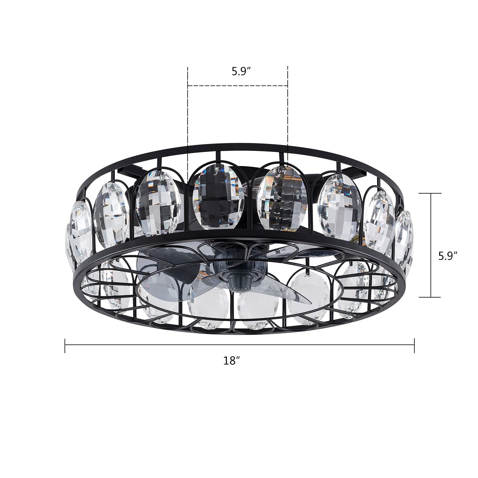 OUKANING Black Industrial Ceiling Fan with Light - 3 Speed Adjustable, Remote Control, Low Profile Enclosed Design for Living Room, Bedroom, Kitchen | Perfect for Modern Homes and Commercial Spaces