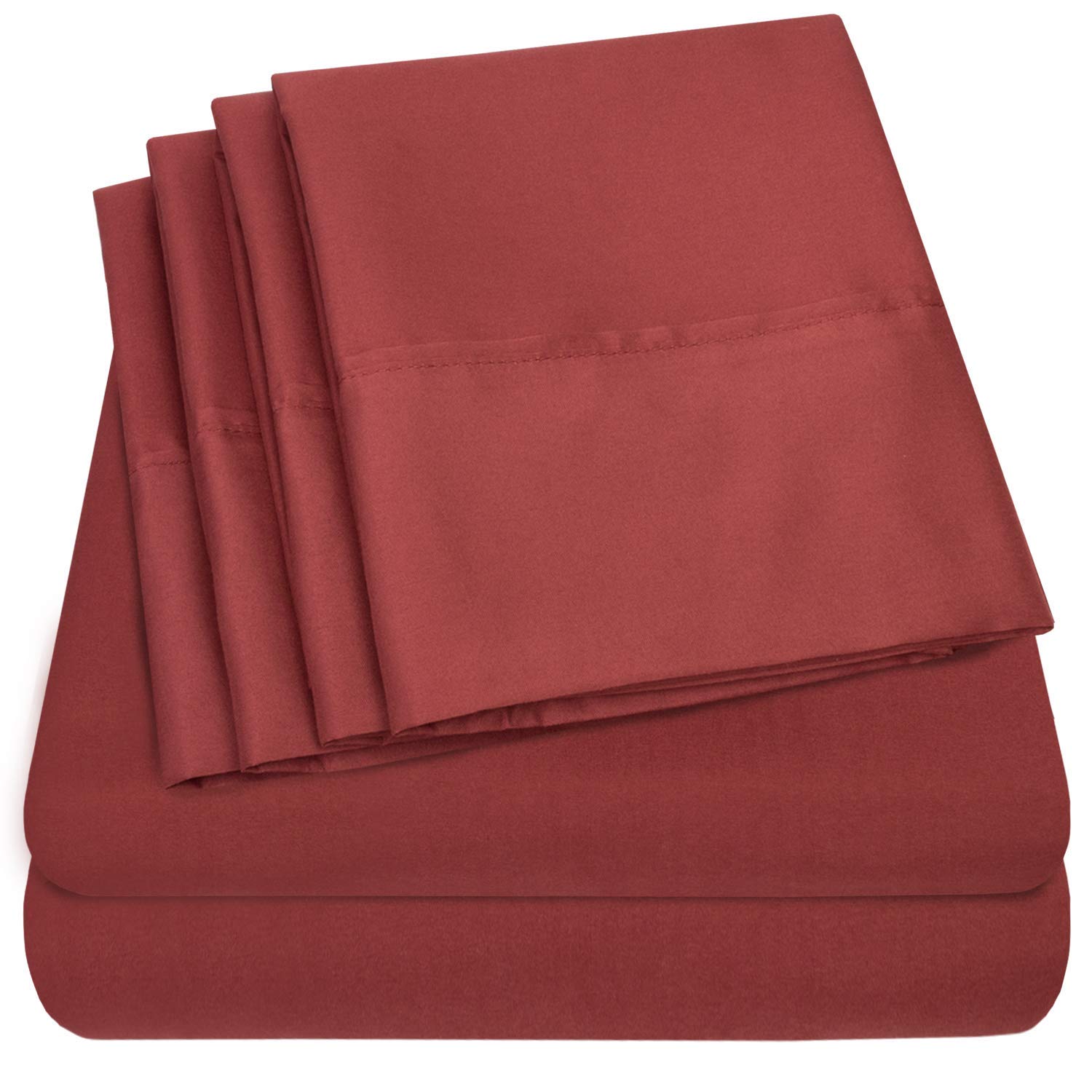 Premium 6-Piece 800 Thread Count Full XL Deep Pocket Sheet Set - 100% Long Staple Cotton, Ultra Soft & Breathable - Includes 2 Bonus Pillowcases (Burgundy) - Perfect for Guest Rooms, Dorms & Luxury Bedrooms