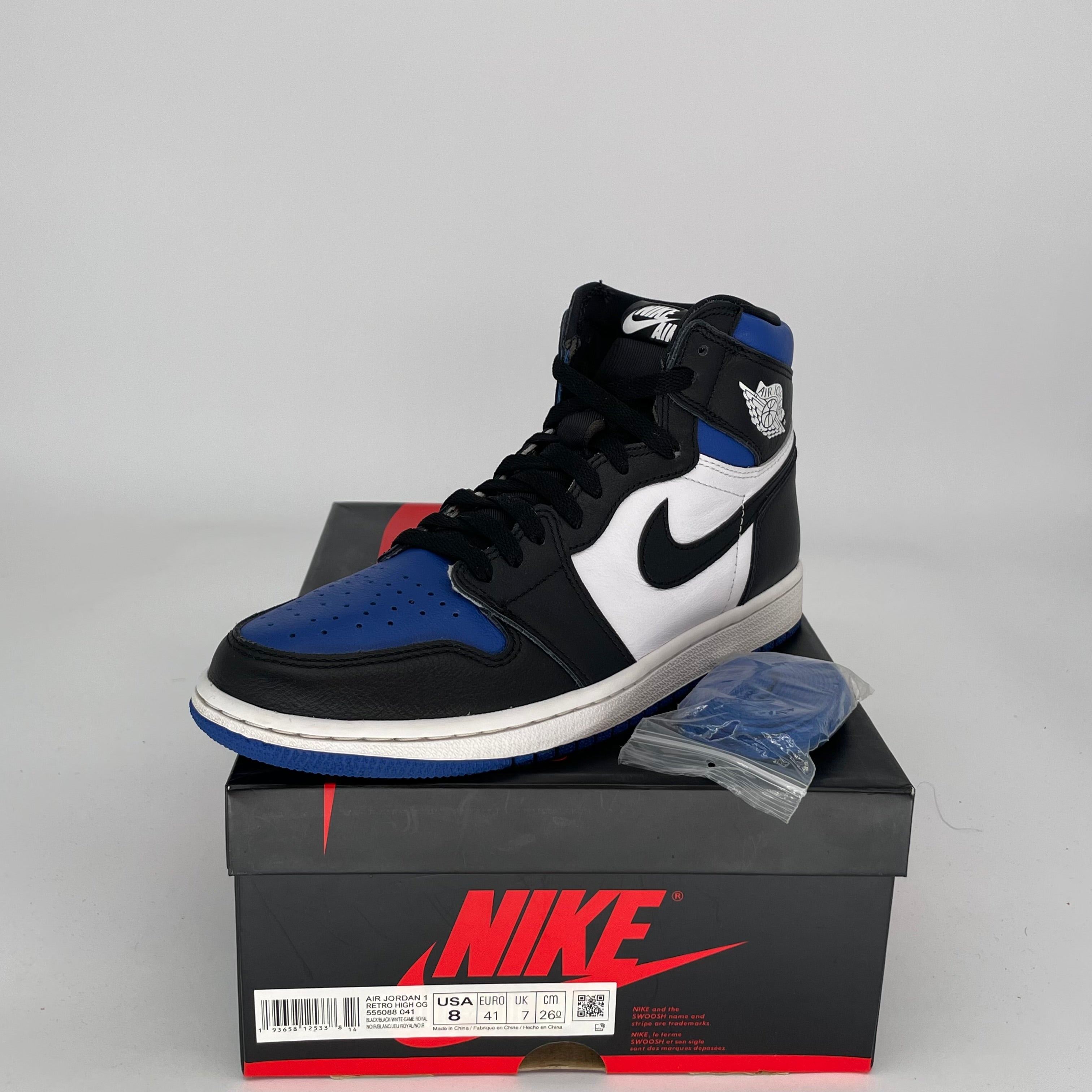 Air Jordan 1 Royal Toe Men's Basketball Shoes Size 8 | 555088-041 | Retro High OG Sneakers for Streetwear & Sports