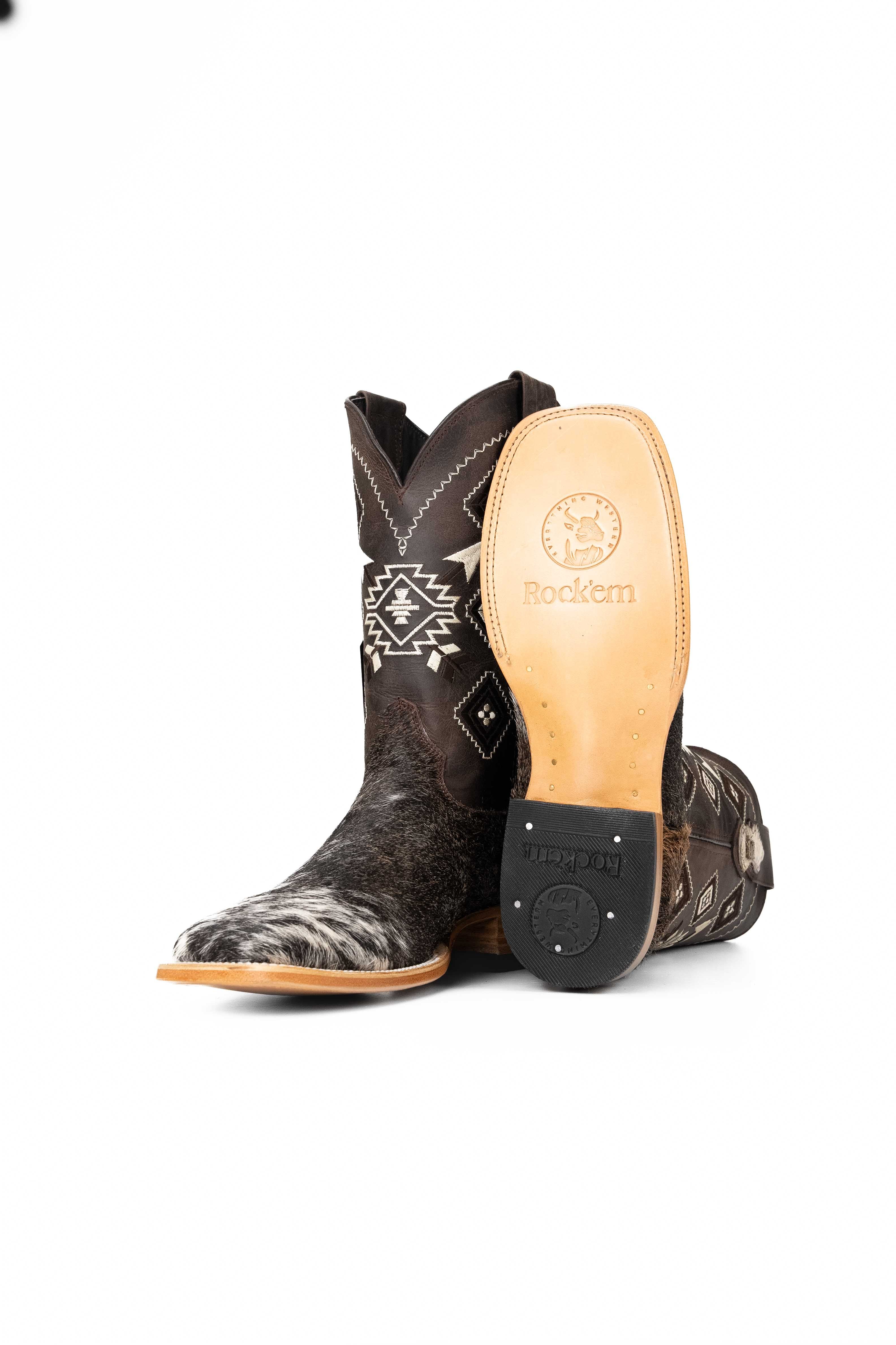 Men's Genuine Cowhide Square Toe Cowboy Boots - Size 9.5 (Box NM54) - Western Style, Durable & Comfortable for Rodeo, Country Dancing & Outdoor Adventures