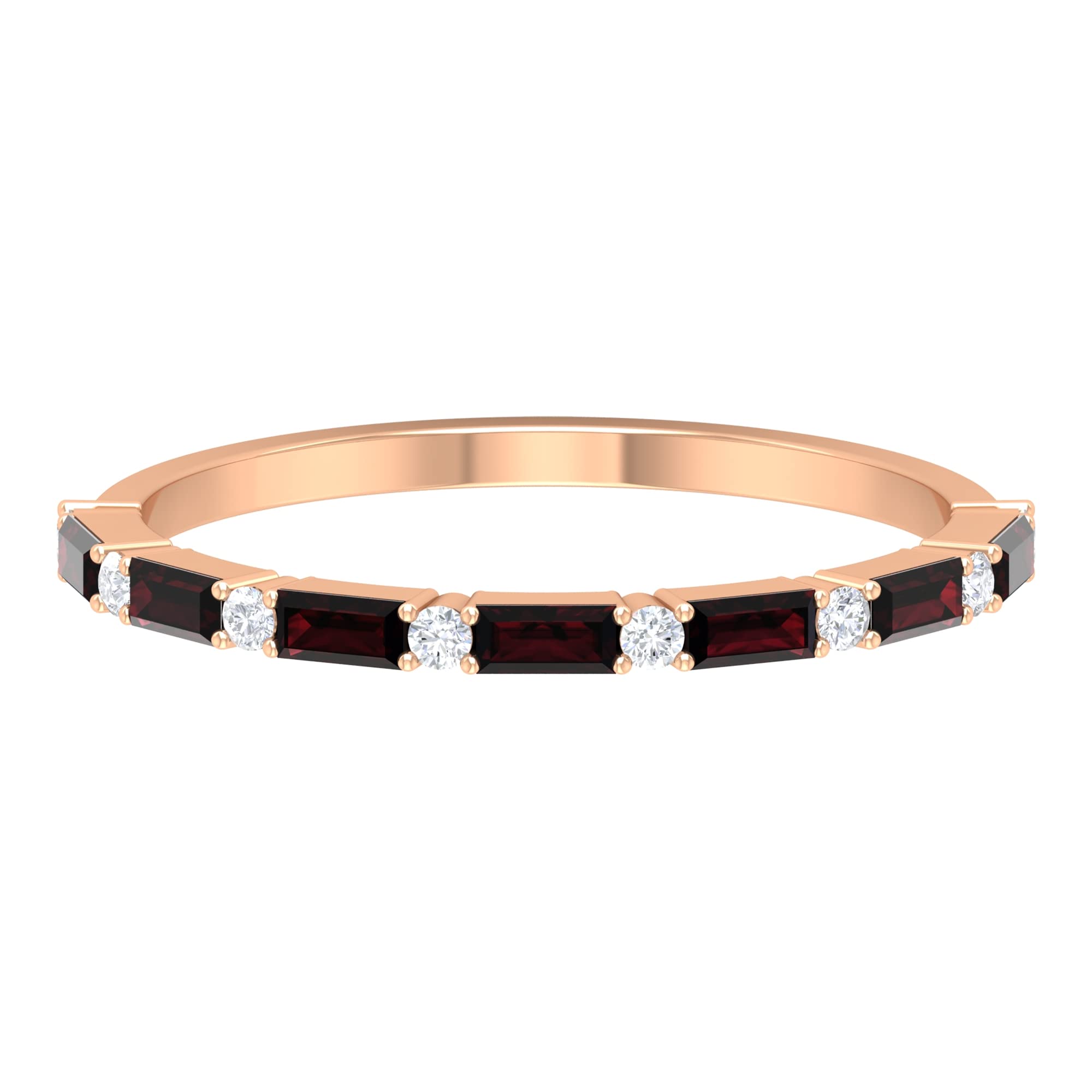 1/2 CT Garnet and Diamond Half Eternity Ring for Women - 14K Solid Gold Stackable Wedding Band, Anniversary Gift, Birthstone Jewelry for Everyday Wear or Special Occasions