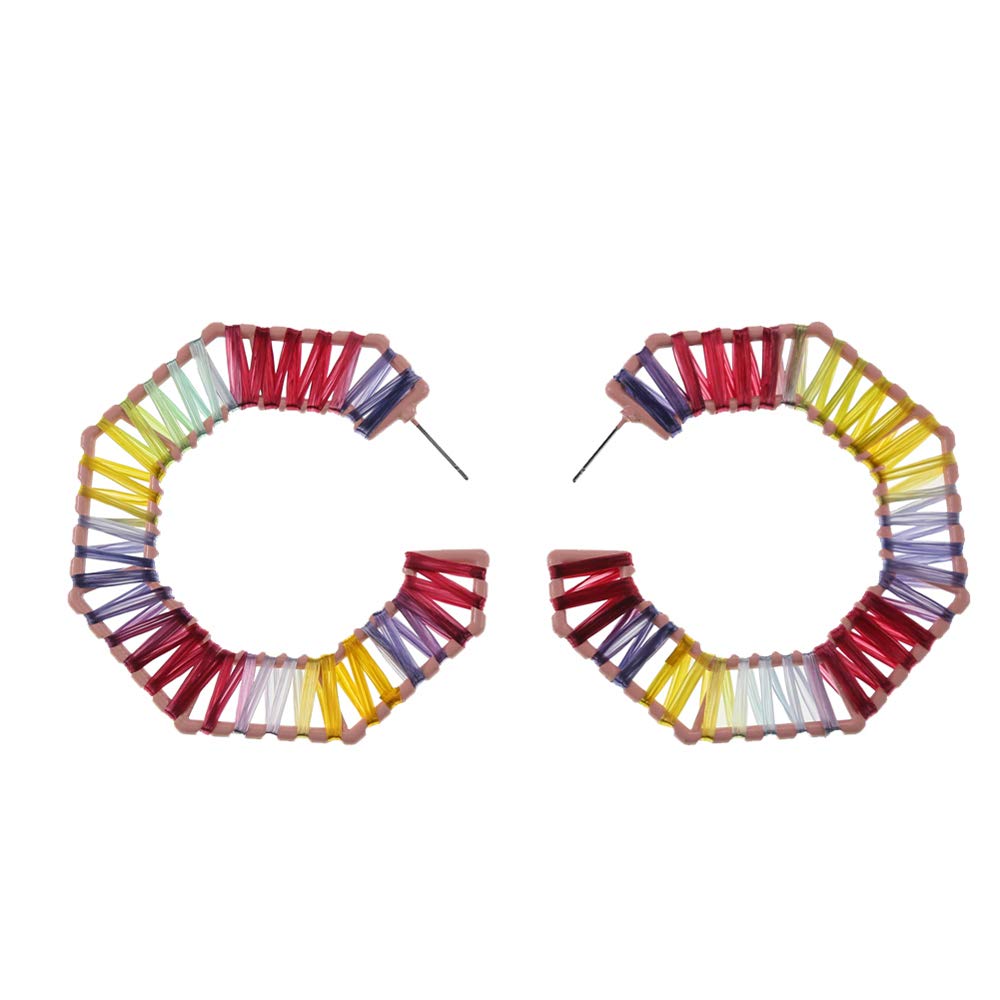 Stylish Geometric Raffia Earrings for Women & Girls - Trendy Boho Fashion Accessories for Summer, Beach, and Casual Outfits