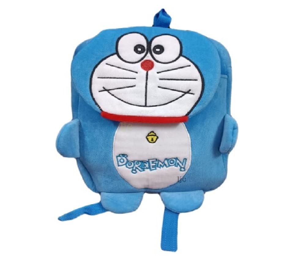 Lalji Creations Gamins Gadgets® Velvet Doraemon Cartoon Kids Backpack - Soft Plush Nursery School Bag for Boys & Girls Ages 2-7 (15 Inch, Blue) - Perfect for Preschool, Travel & Picnic Outings