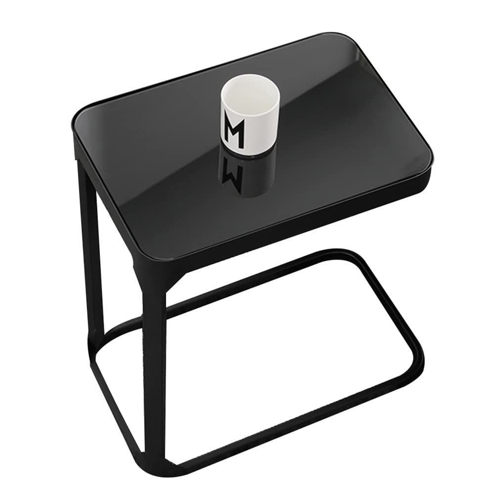 Modern C-Shaped Side Table with Metal Bracket - 50x30x55cm Sofa Coffee Table, Bedside Table & Living Room Storage Shelf (Black) - Perfect for Small Spaces, Apartment Decor & Coffee Cup Placement