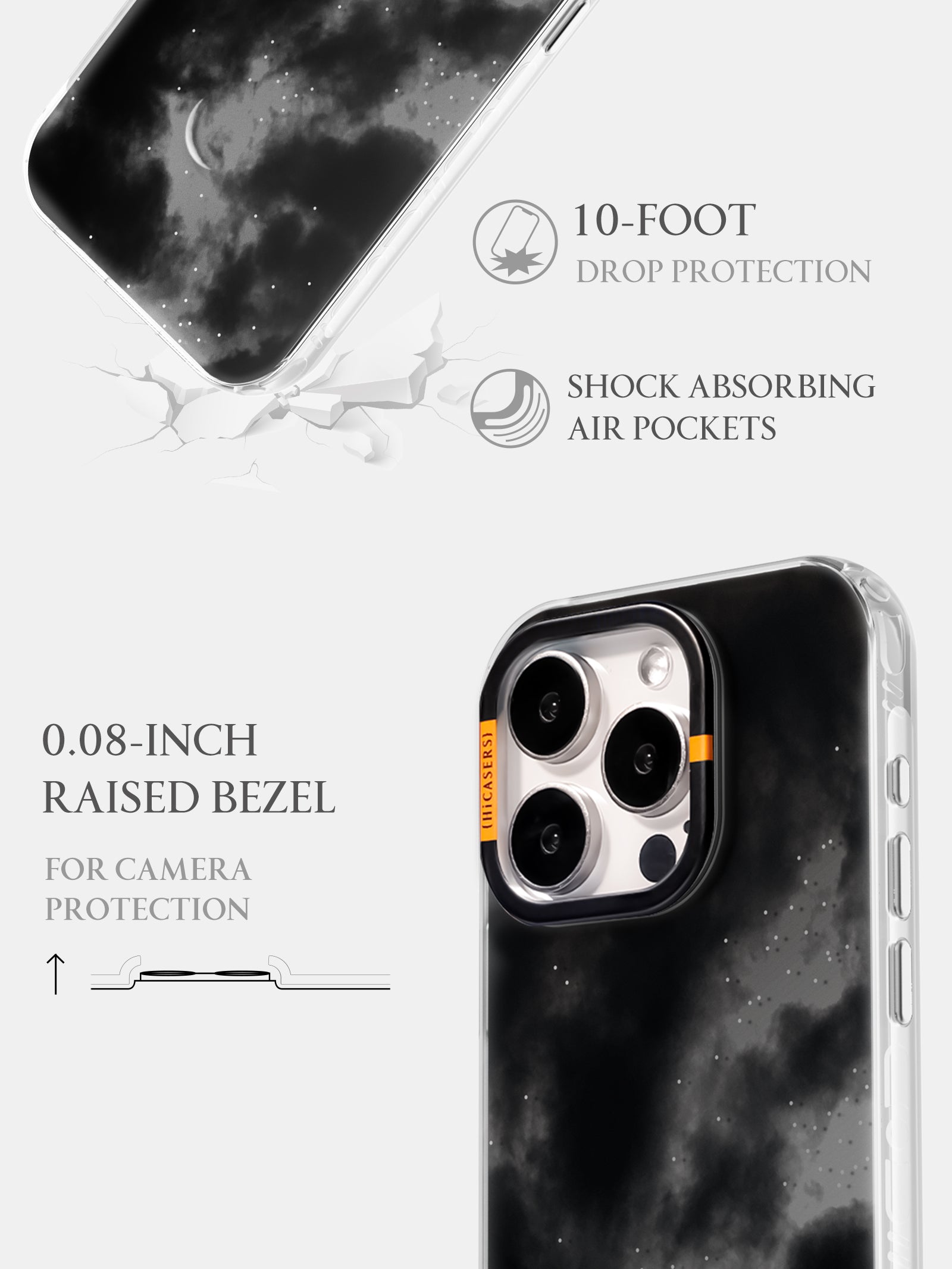 Black Crescent Moon Night Sky Mirror Phone Case - Stylish & Protective Cover for iPhone & Samsung (Perfect for Stargazing & Nighttime Adventures)