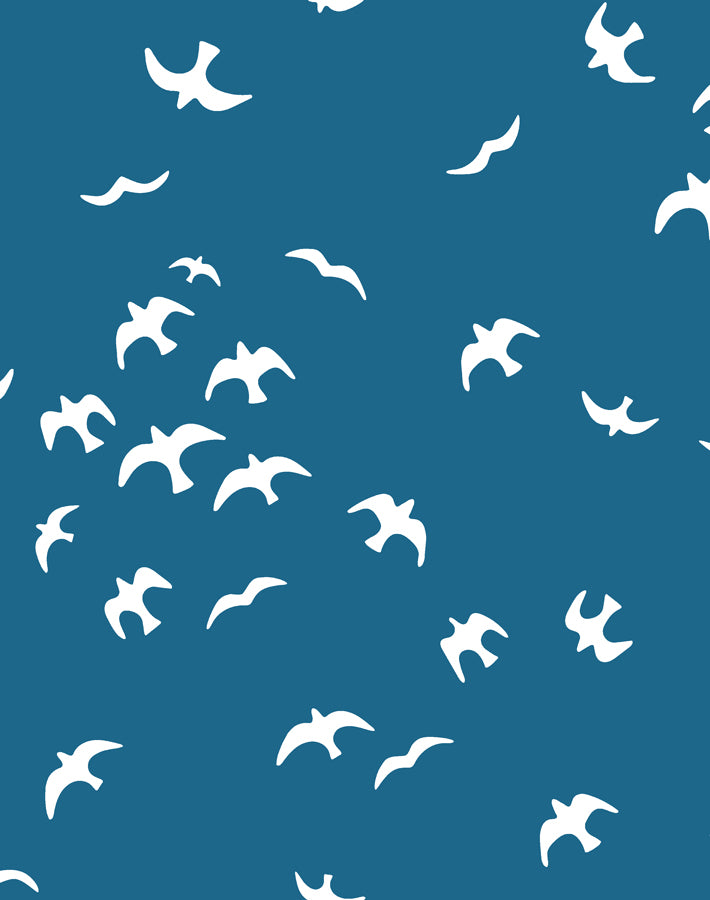 Gulls Wallpaper by Tea Collection in Cadet Blue - Coastal & Nautical Themed Wall Decor for Living Room, Bedroom, or Nursery