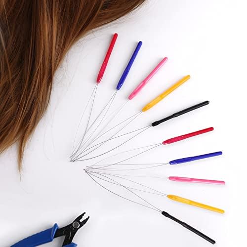 12PCS Micro Ring Hair Extension Loop Needle Threader Tool Kit - Professional Feather Hook & Wire Pulling Hooks for Micro Link Beads and Hair Extensions (12 Pieces Set) - Perfect for Salon Stylists & DIY Hair Extensions at Home