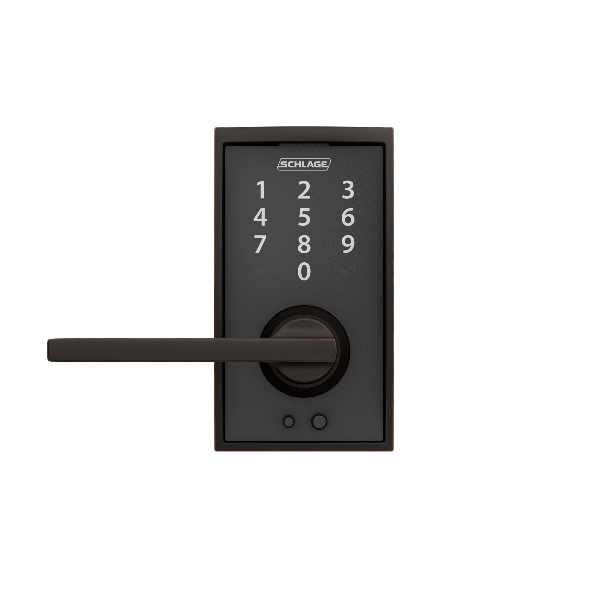 Schlage FE695 CEN 716 LAT Touch Century Electronic Keyless Entry Deadbolt Lock with Latitude Lever in Aged Bronze - Secure Smart Door Lock for Homes & Apartments