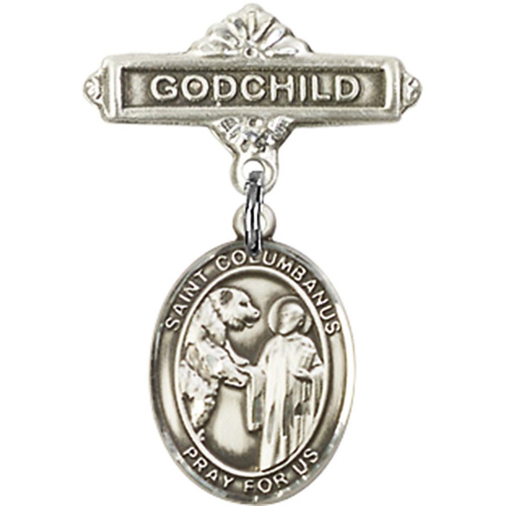 St. Columbanus Sterling Silver Baby Badge & Godchild Pin - 1 X 5/8 Inch - Perfect for Christenings, Baptisms & Special Occasions