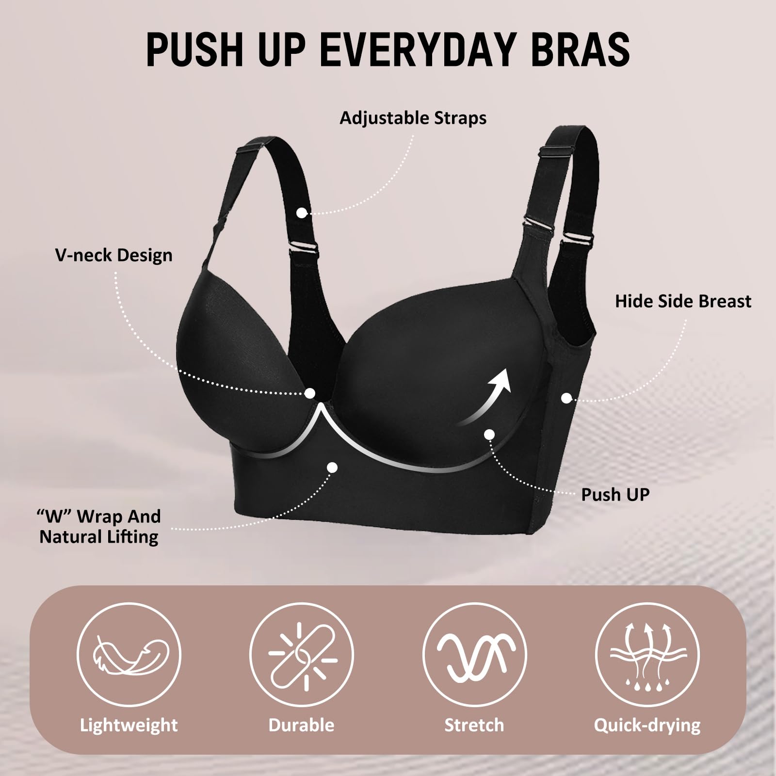 Push Up Bra for Women - Full Back Coverage, Deep Cup, Seamless Underwire T-Shirt Bra | Hide Back Fat & Smoothing Design | Perfect for Everyday Wear, Workout & Special Occasions