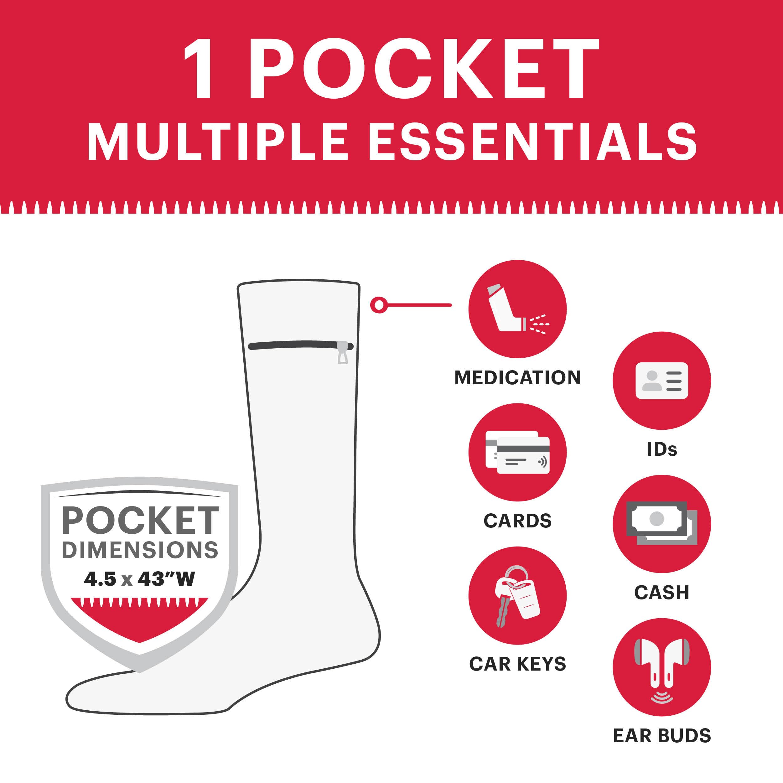 Moisture Wicking Anti Pickpocket Crew Socks for Women & Men with Hidden Pocket - Travel, Running & Everyday Wear