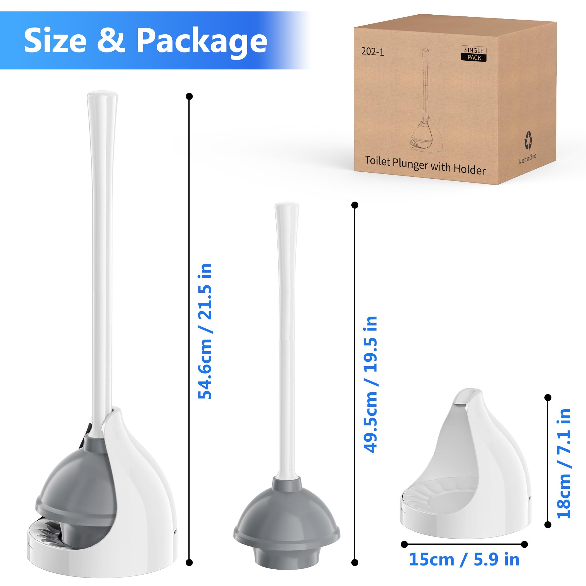 Best Heavy Duty Toilet Plunger with Holder - White Bathroom Plunger for Clogged Drains - Perfect for Home, Apartment & RV Use