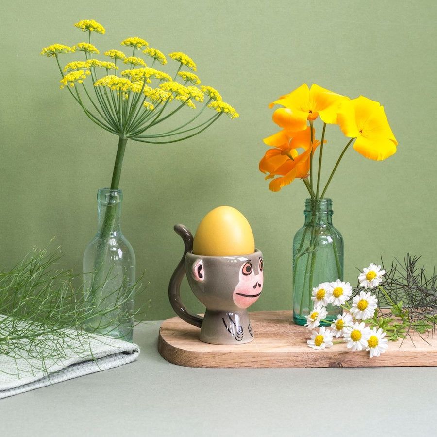 Funny Monkey Egg Cup Holder - Cute & Durable Ceramic Egg Stand for Breakfast - Perfect for Kids, Easter Decor, and Kitchen Decorations