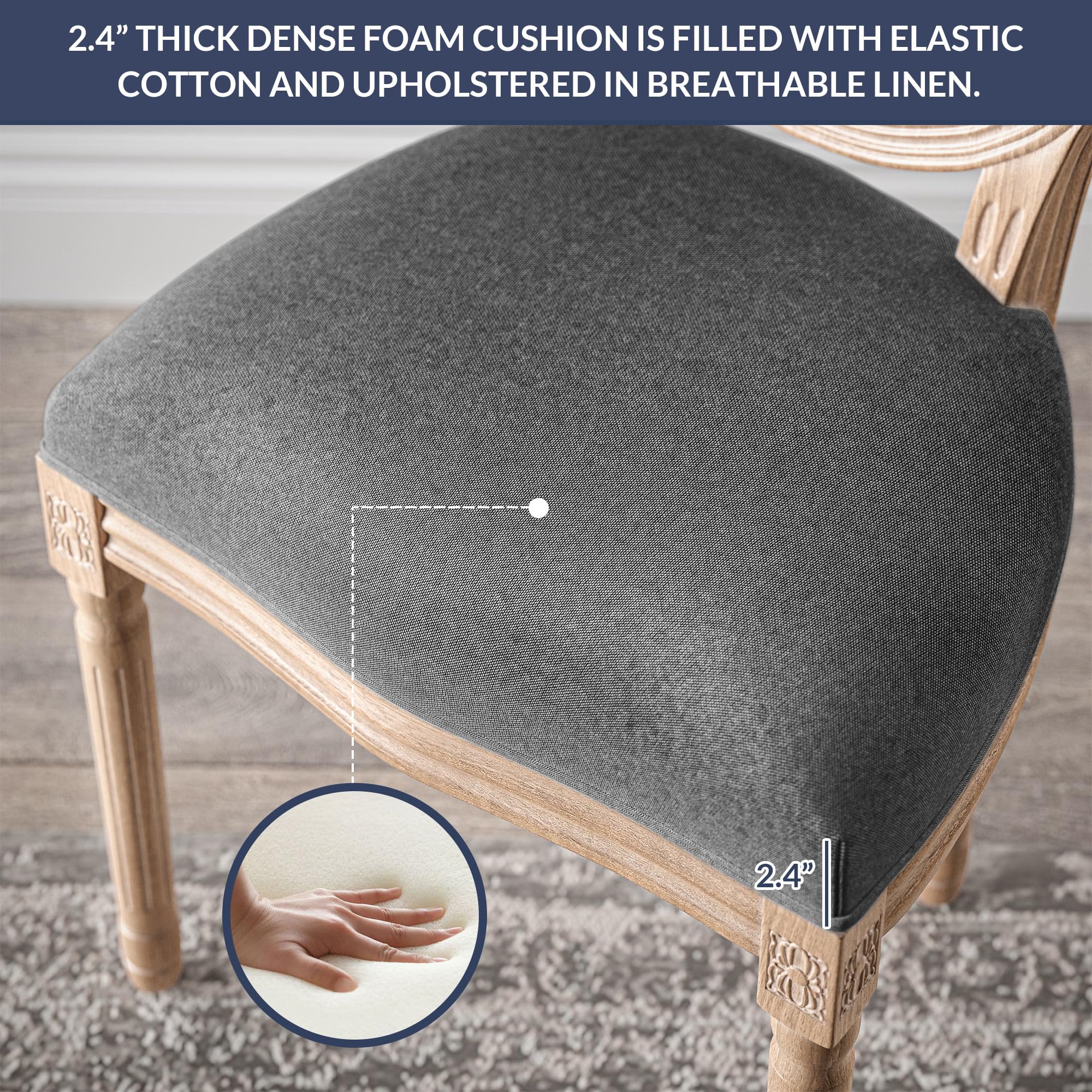 BELLEZE Farmhouse Dining Chairs Set of 2 - Upholstered Kitchen Chairs with Round Back & Solid Wood Legs, Elegant Accent Side Chairs for Dining Room, Living Room, Bedroom (Aubree Grey) | Perfect for Farmhouse Decor, Small Spaces & Cozy Home Dining