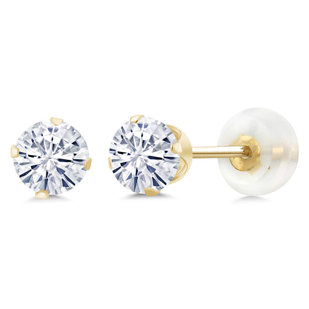 10K Yellow Gold Moissanite Stud Earrings for Women & Men | 1.00 Carat Round Cut 5MM | Hypoallergenic Luxury Jewelry | Perfect for Weddings, Anniversaries & Everyday Wear