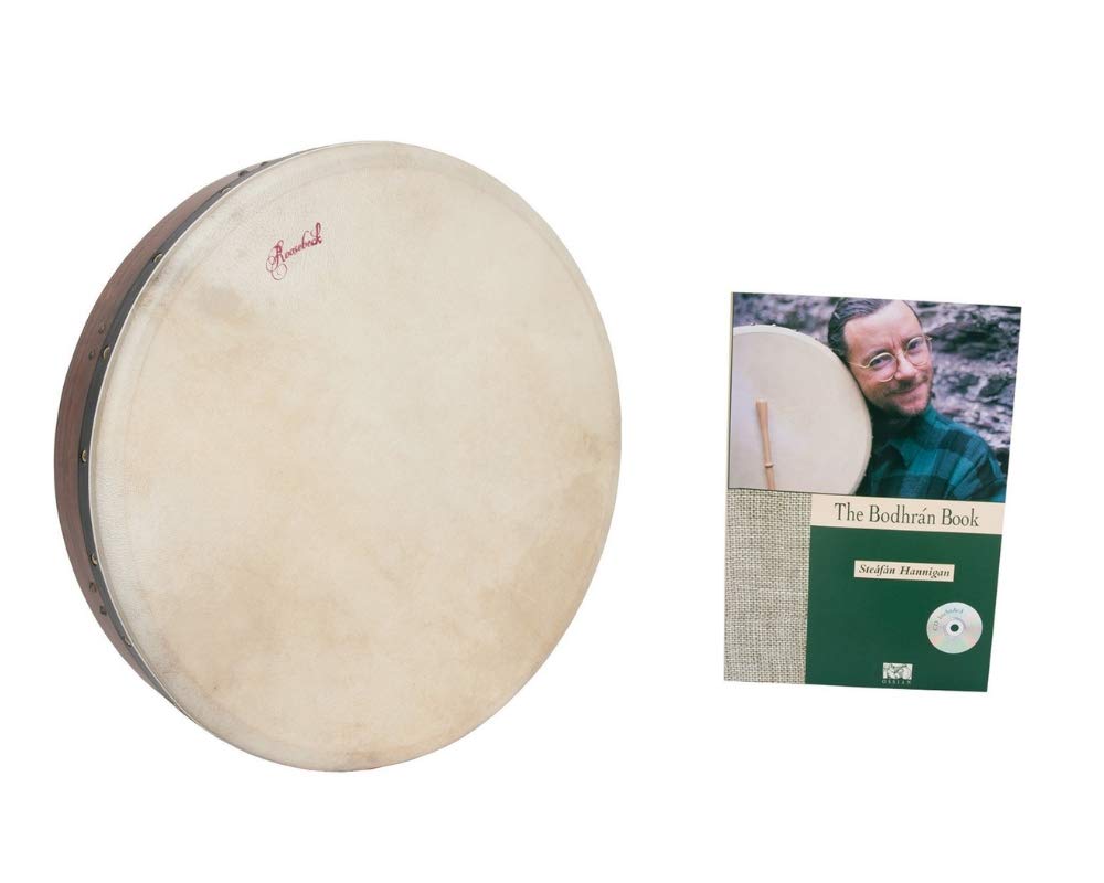 Roosebeck Tunable Bodhran Drum Set with Sheesham Wood Frame, Double Skin, Drum Book & CD by Steafan Hannigan - Perfect for Celtic Music, Irish Folk Performances, and Drumming Practice