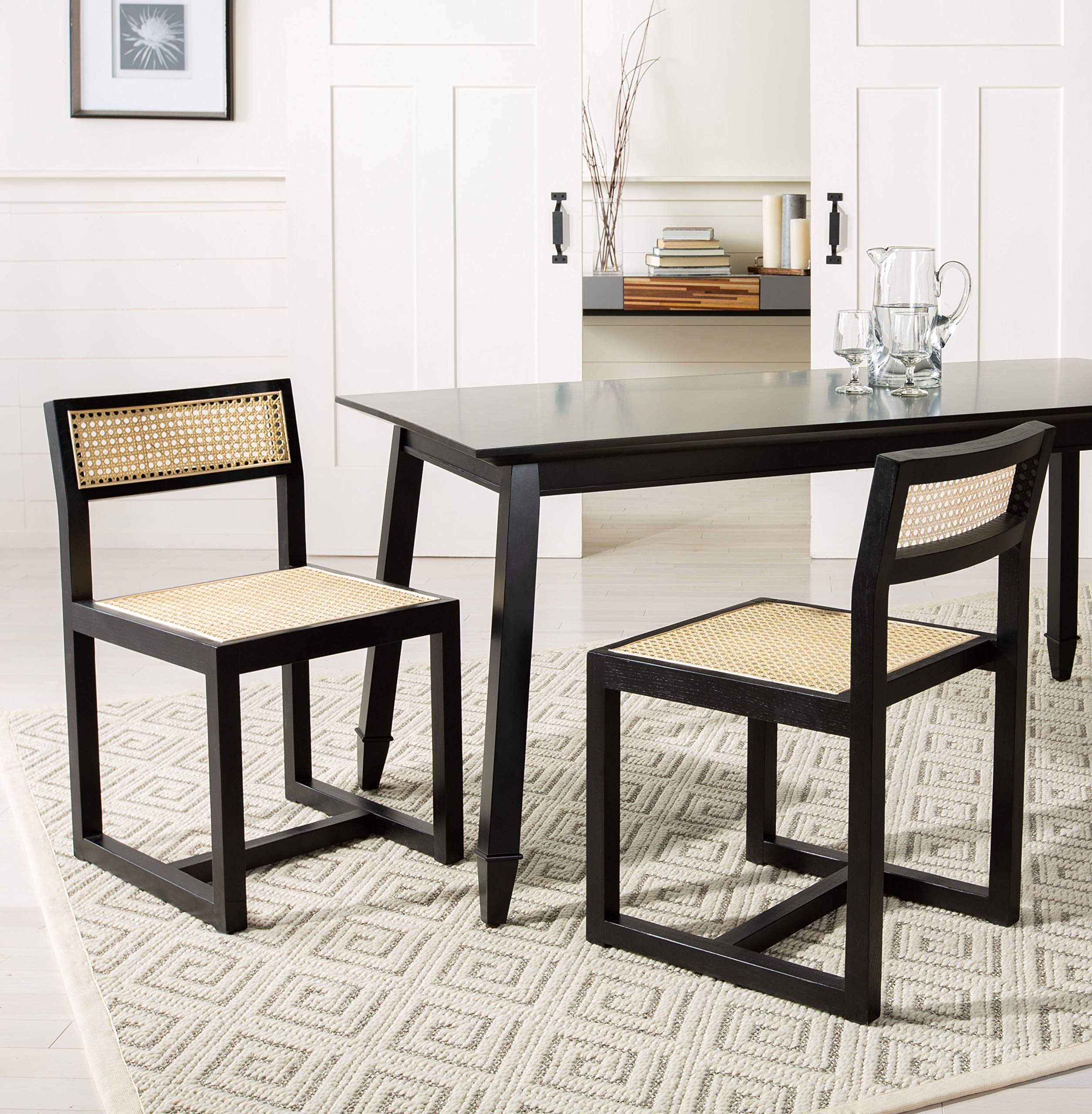 Safavieh Home Bernice White & Natural Cane Dining Chair - Modern Farmhouse Style Rattan Seat for Kitchen, Dining Room, or Outdoor Patio