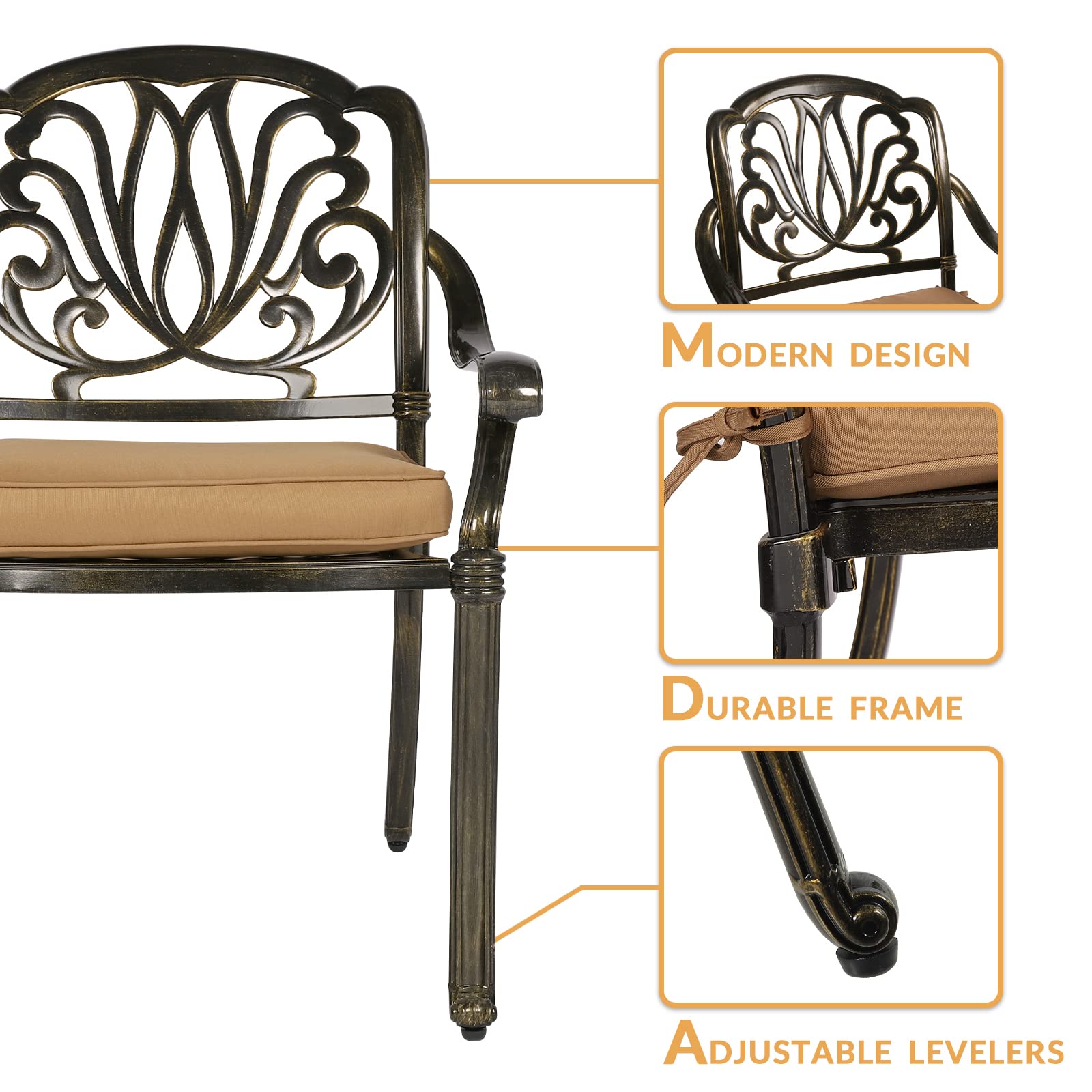 3-Piece All-Weather Cast Aluminum Outdoor Patio Dining Set with 2 Cushioned Chairs & 31