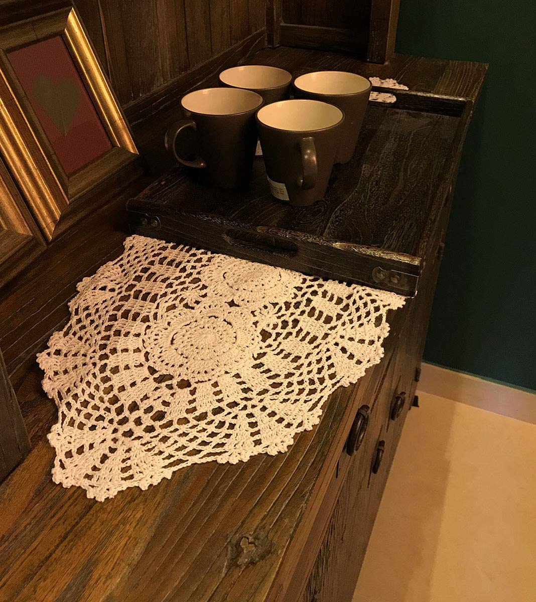 Handmade Crochet Cotton Table Runner - Beige Lace Doily Oval Dresser Scarf (11.8 x 35 Inches) for Dining Table, Coffee Table, and Home Decor
