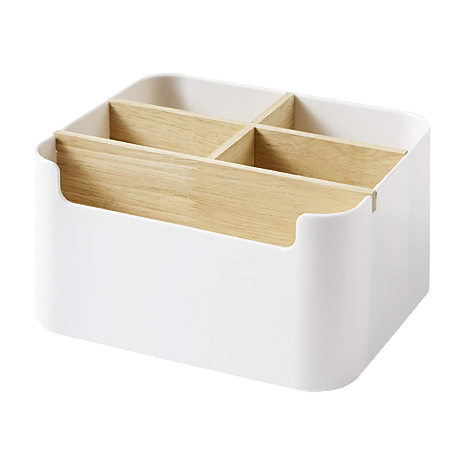 White Plastic Storage Box for Office & Home Organization - Desktop Organizer for Cosmetics, Sundries & Housekeeping Supplies (Brown, One Size) - Perfect for Desk, Bathroom & Closet Storage Solutions