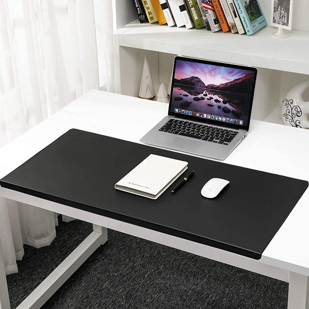 Non-Slip PU Leather Office Desk Pad - Waterproof Writing Mat with Full Grip Fixation Lip, Laptop Keyboard Protector & Gaming Mat for Home Office, Study & Workstation (Black, 35.4