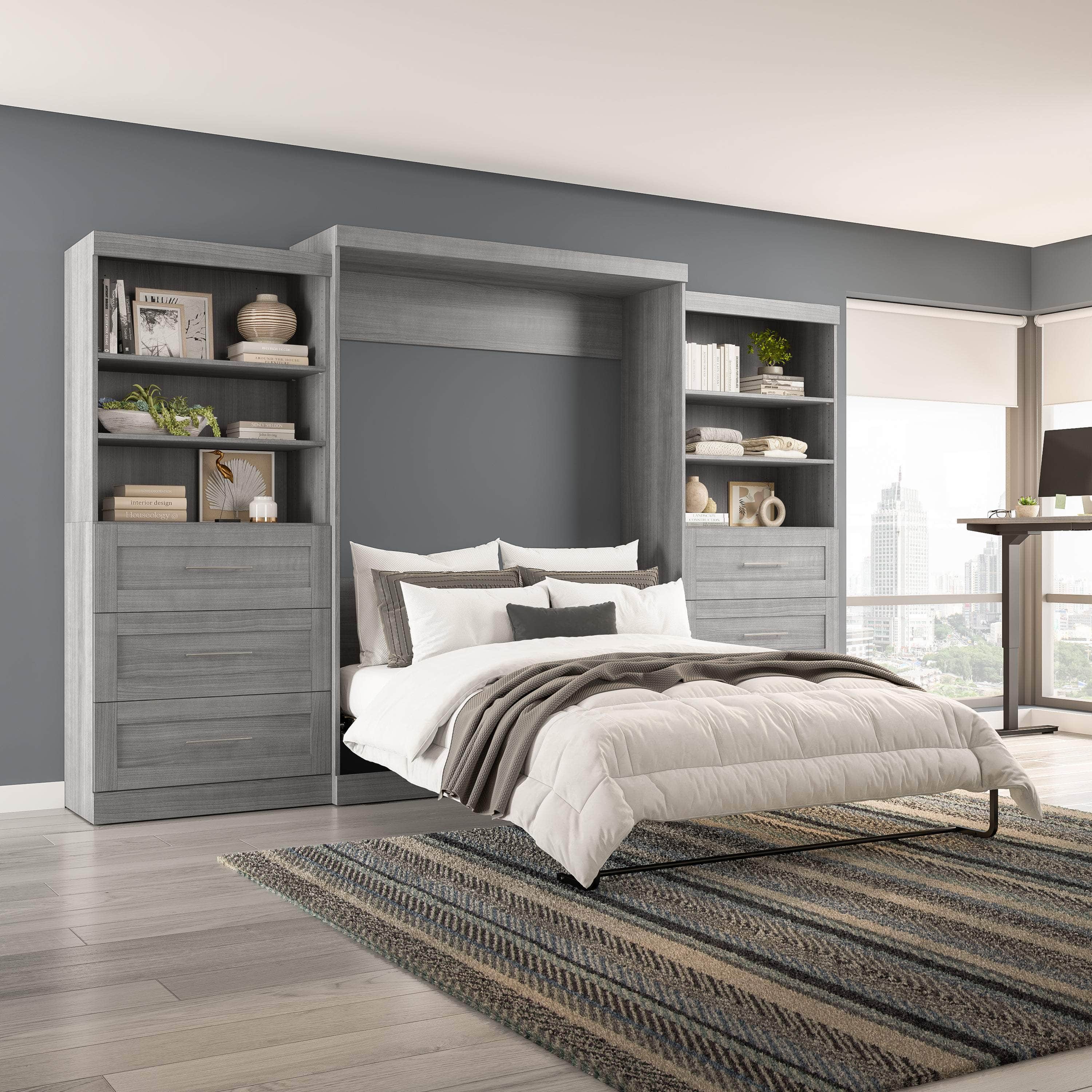 Pur Queen Murphy Wall Bed with 2 Storage Drawers - Space Saving Fold Down Bed (136 Inch) in 6 Colors | Perfect for Small Apartments, Guest Rooms & Home Offices