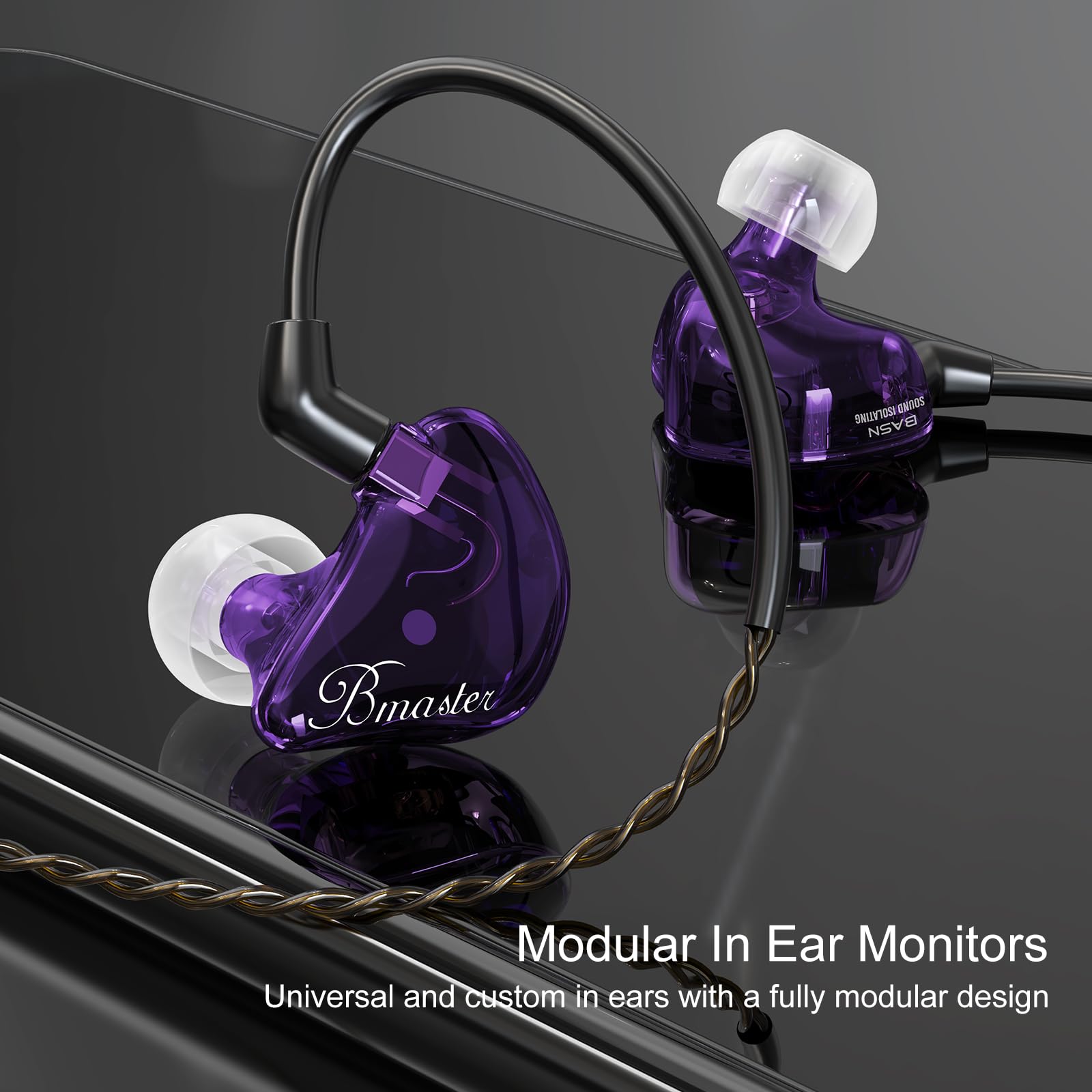 BASN Bmaster Triple Driver in-Ear Monitors with Silver-Plated MMCX Cable - Professional Studio Headphones for Musicians, Sound Engineers & DJs - Perfect for Live Performances, Recording & Mixing (Violet)