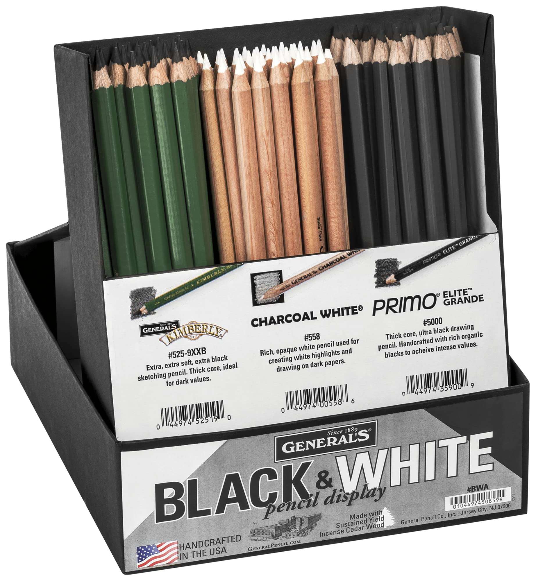 General Pencil BWA Black and White Pencil Set of 84 - Includes 24 #5000 Primo Elite Grande, 24 #525-9xxB Kimberly, and 36 #558 Charcoal White Pencils - Perfect for Sketching, Drawing & Art Projects