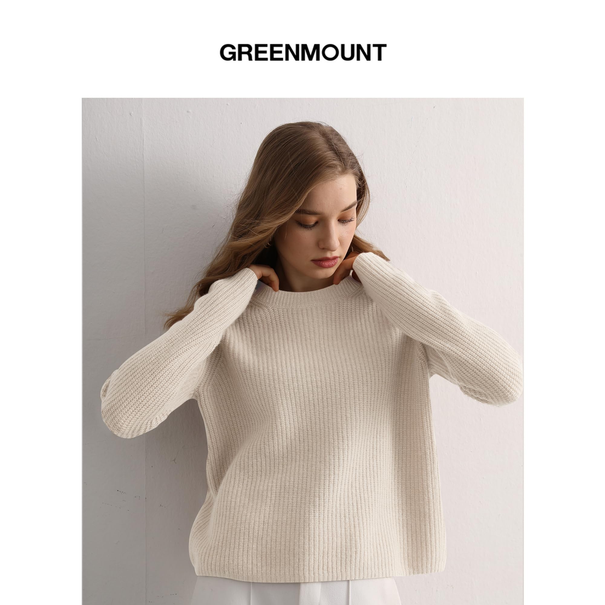 GreenMount Women's Cashmere Sweater - Soft Ribbed Crewneck Long Sleeve Pullover for Winter Warmth | Perfect for Office, Travel & Casual Outfits