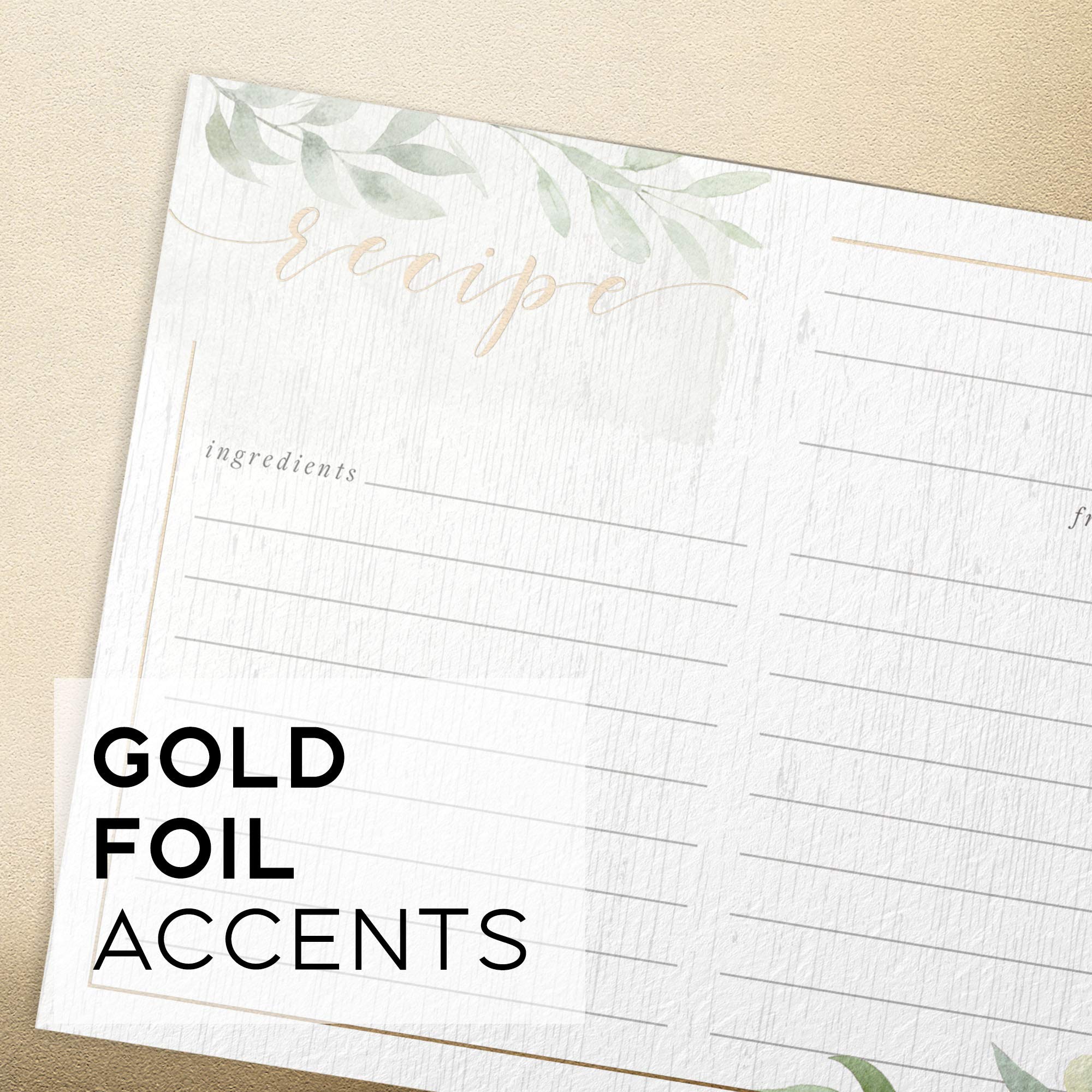 Dashleigh Farmhouse Greenery Recipe Cards Set - 48 Gold Foil 4x6 inch Sage Green & White Recipe Cards for Kitchen Organization | Perfect for Recipe Binders, Meal Planning & Rustic Home Decor