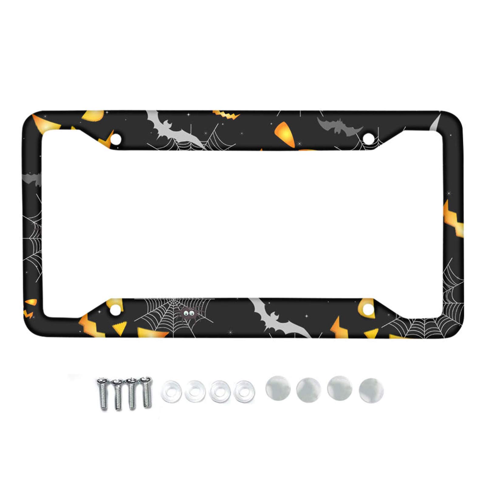 HUGS IDEA Halloween Themed Metal Car License Plate Frame - Humorous Car Tag Holder with 4 Holes & Screws - Durable Auto Accessories for Halloween Decorations & Everyday Use