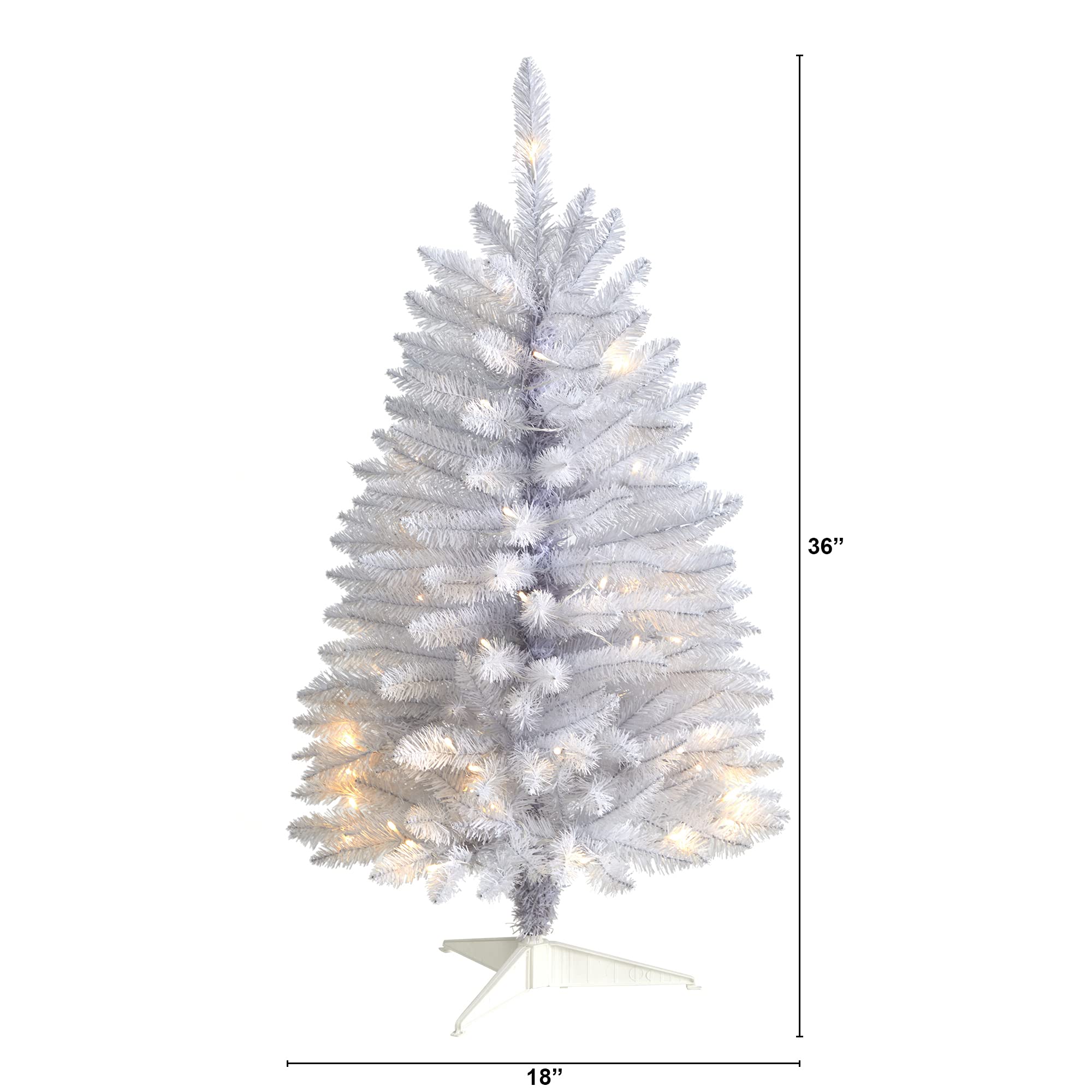 Nearly Natural 3ft Slim White Artificial Christmas Tree with 50 Warm White LED Lights & 161 Bendable Branches | Perfect for Small Spaces, Apartments, Office Decor & Holiday Displays