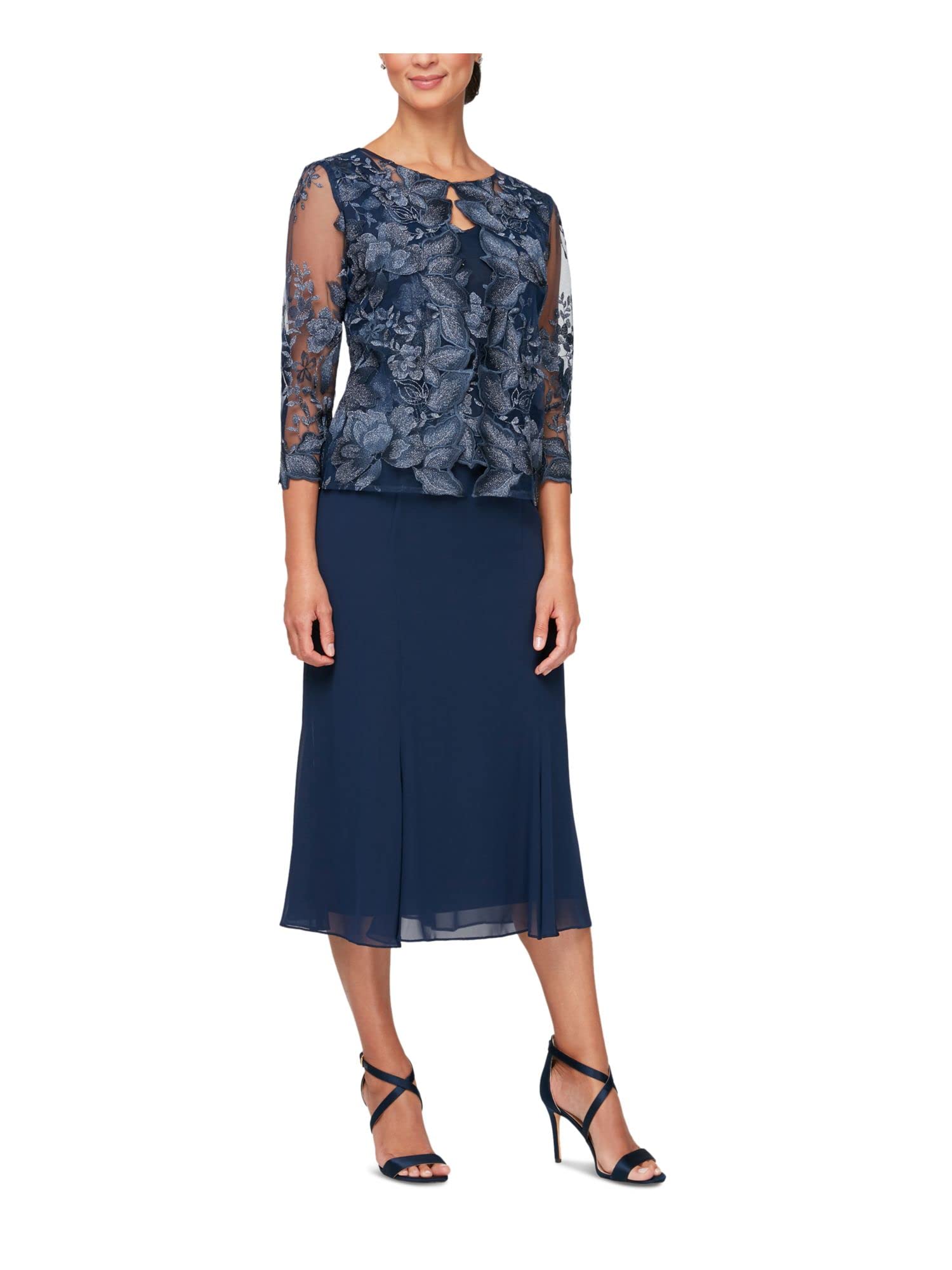 Alex Evenings Women's Tea Length Jacket Dress for Weddings & Formal Events - Petite & Regular Sizes - Elegant Cocktail Attire for Bridal Showers, Parties & Special Occasions