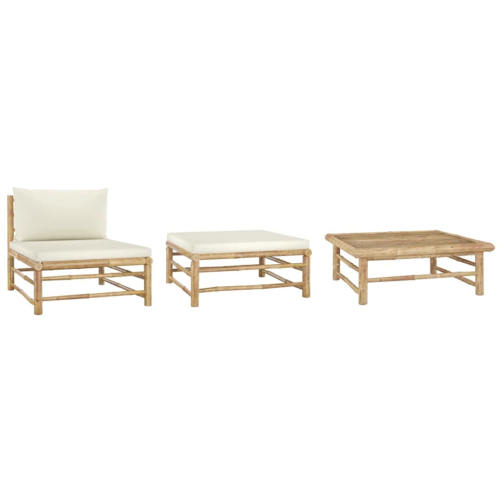 3 Piece Outdoor Garden Dining Set with Bamboo Frame, Comfortable Cushions, and Coffee Table - Perfect for Patio, Backyard, and Poolside Gatherings