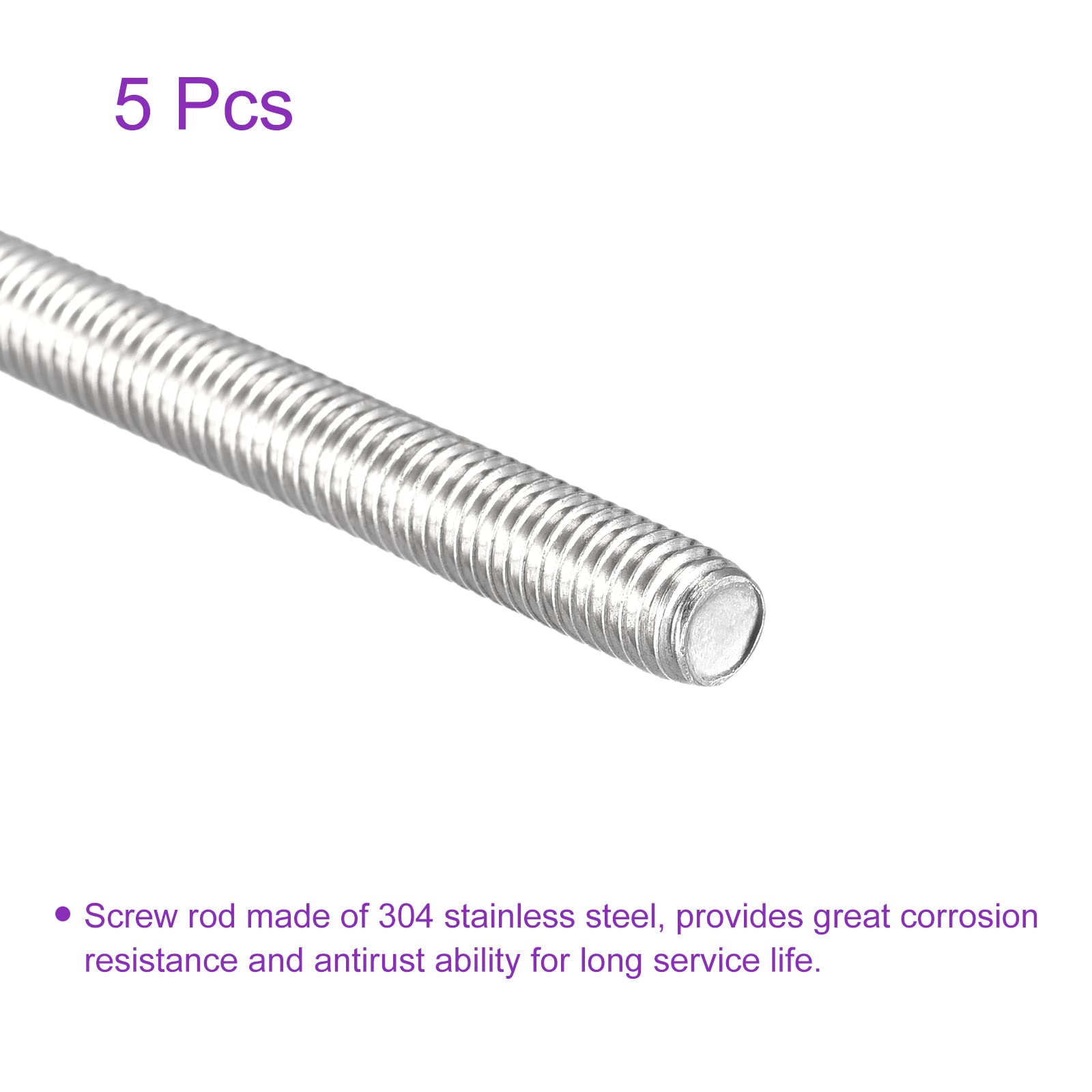 5Pack M6x120mm 304 Stainless Steel Threaded Rods - for DIY & Construction Projects