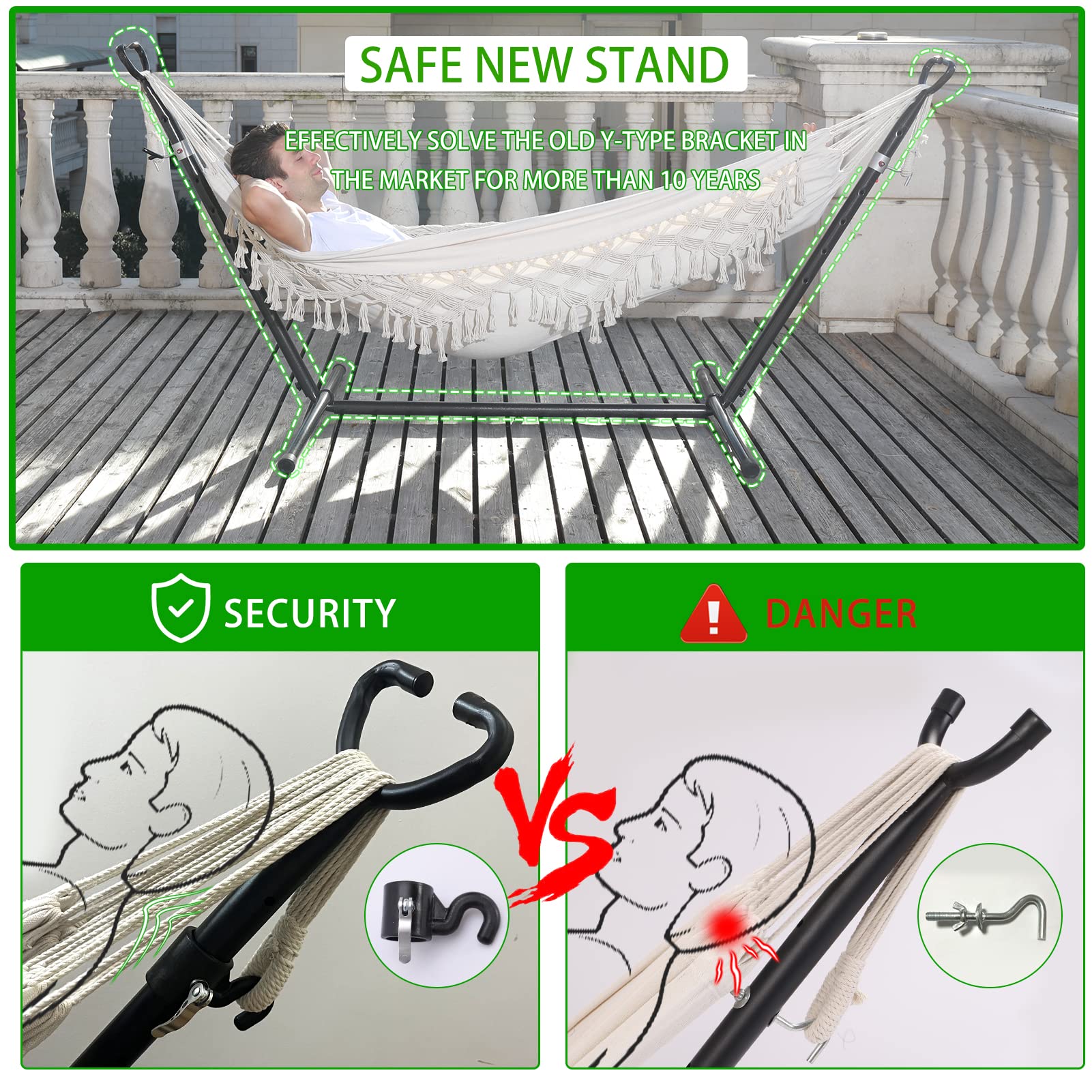 Premium Double Hammock with Stand - Heavy Duty Stainless Steel Frame, Upgraded Phone Holder & Carrying Case - Indoor/Outdoor Use for Patio, Yard, Beach & Camping (2022 Beige)