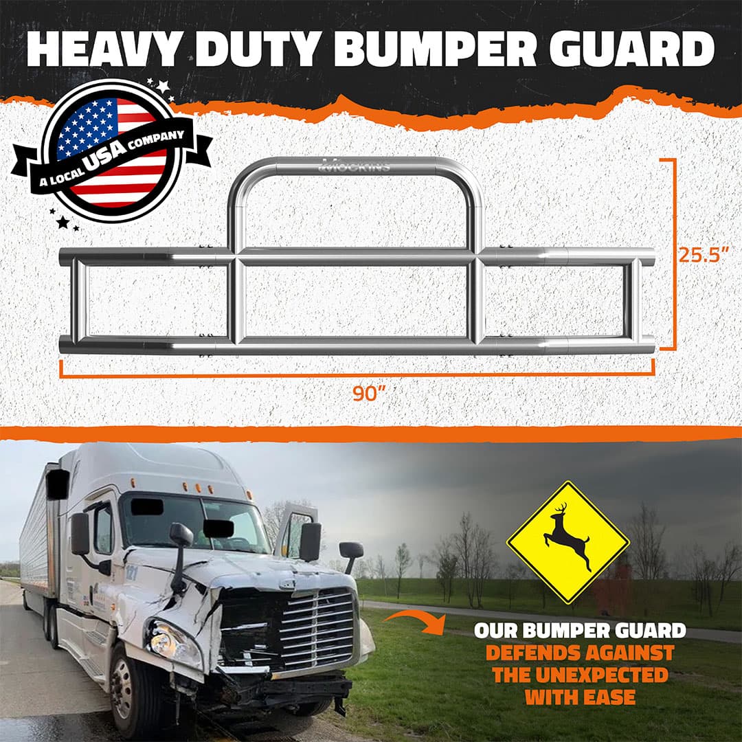 Volvo VNL 2004-2017 Front Bumper Guard 90x11.5x25.5 Inches with Mounting Brackets - Heavy Duty Protection for Truck & Towing