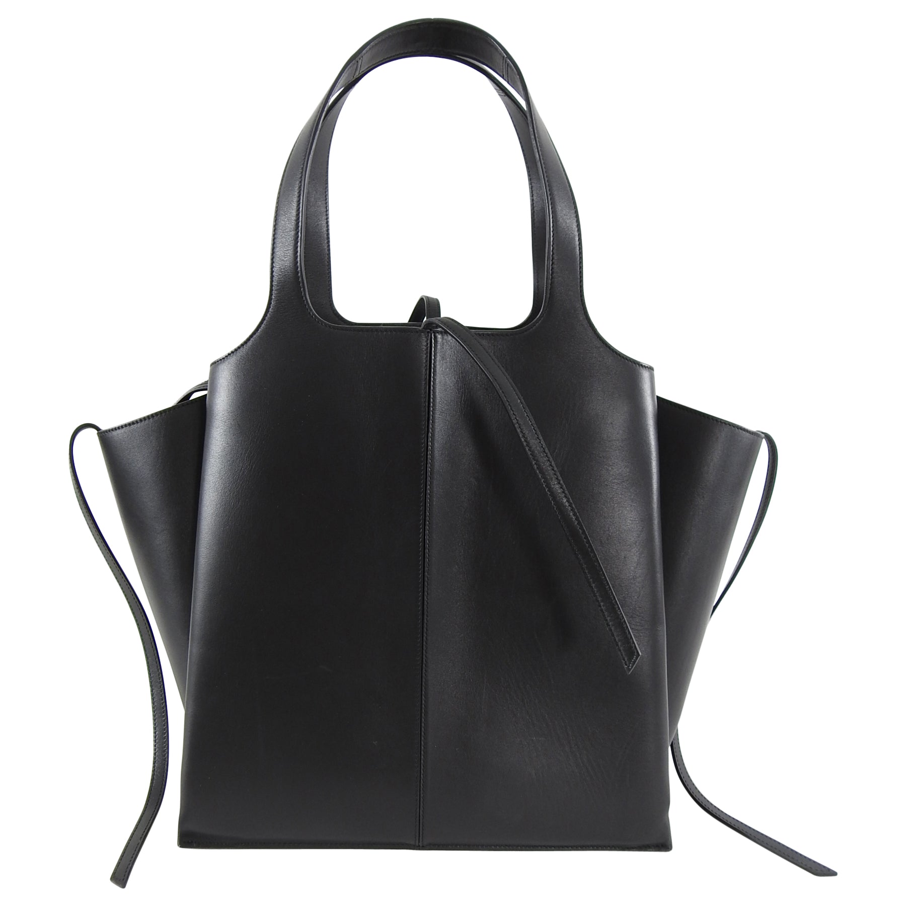 Celine Black Leather Trifold Vertical Large Tote Bag for Women - Luxury Designer Handbag for Work, Travel & Everyday Use