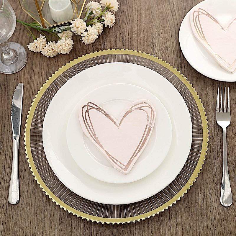 20-Pack 11x9 Inch Rose Gold Heart Design Cocktail Napkins for Weddings, Parties & Home Decor - Premium Paper Beverage Napkins