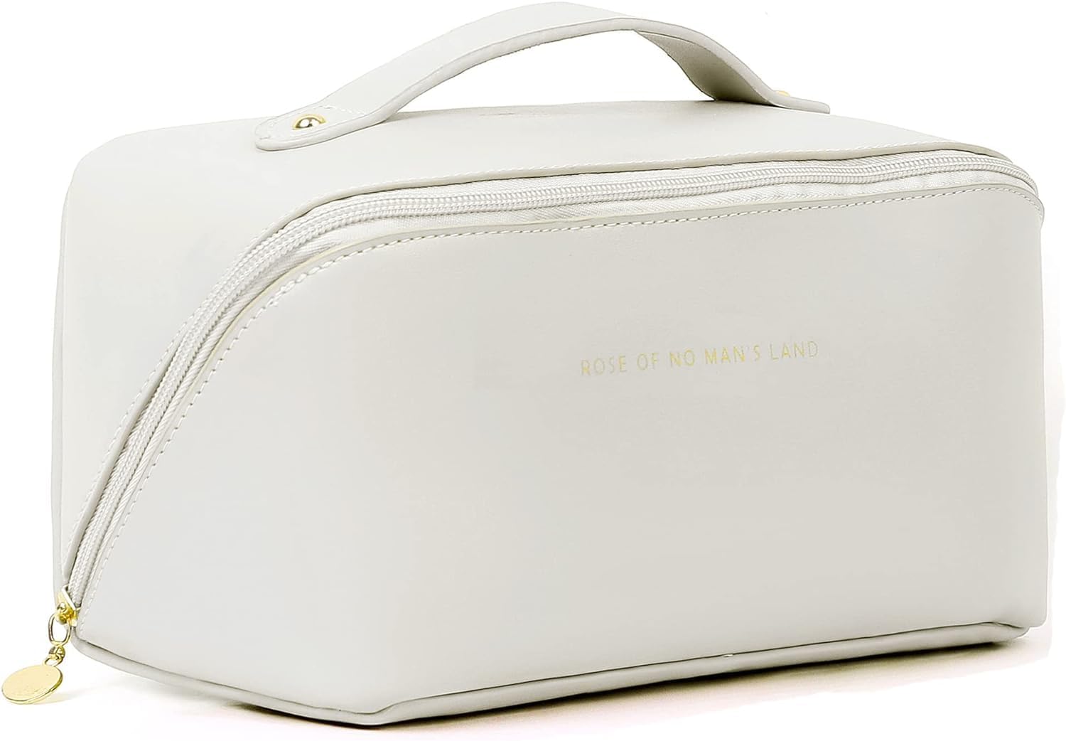 XASRVIR Women's Large Capacity Waterproof Makeup Bag - Travel Cosmetic Organizer with Flat Wide Opening (White, 5 Inch) - Perfect for Toiletries, Cosmetics & Travel Essentials | Ideal for Vacation, Business Trips & Daily Use