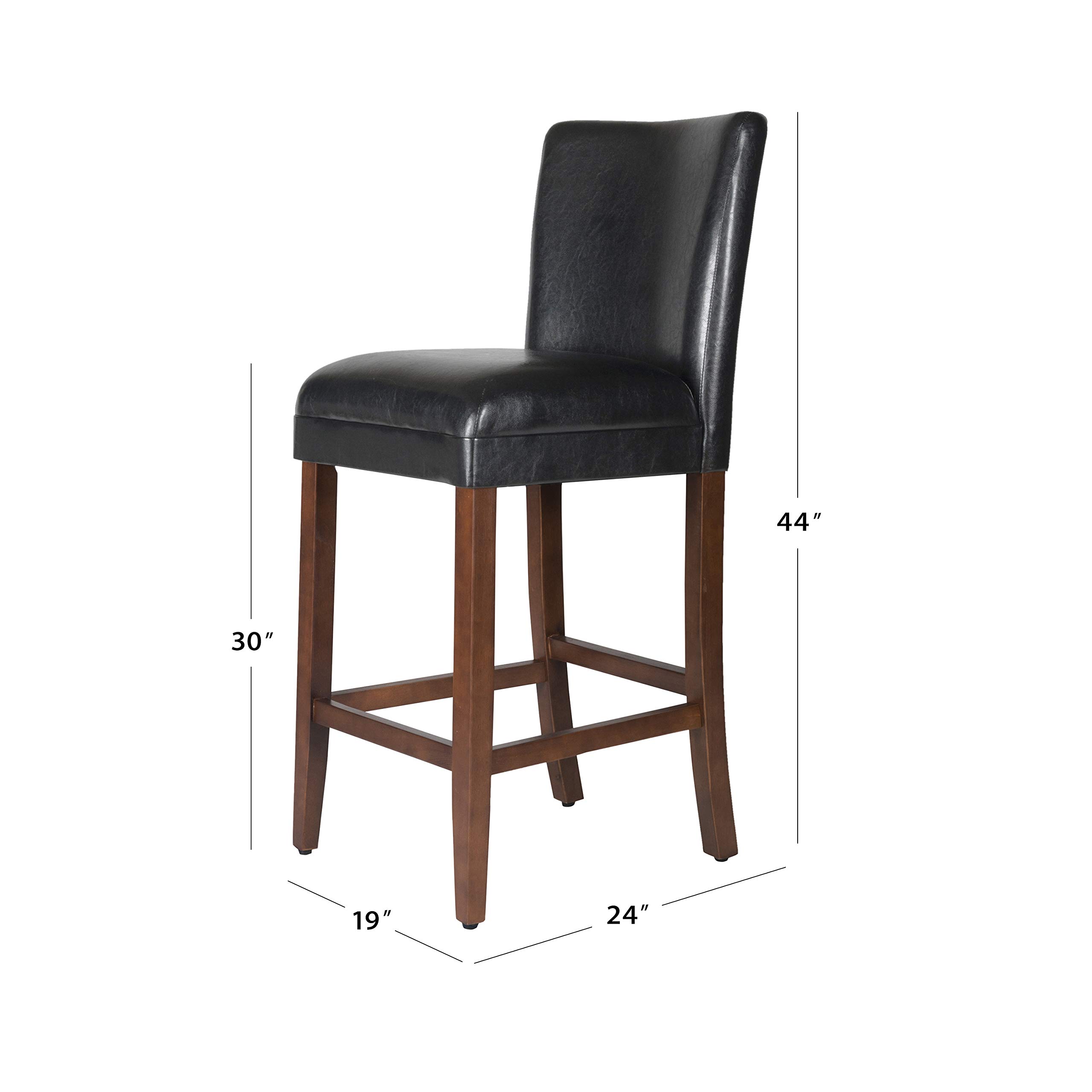 Homepop Classic Counter Height Bar Stools 24 Inch - Faux Leather Upholstered Bar Stools for Kitchen Island, Breakfast Nook & Home Decor - Single Pack (Black)