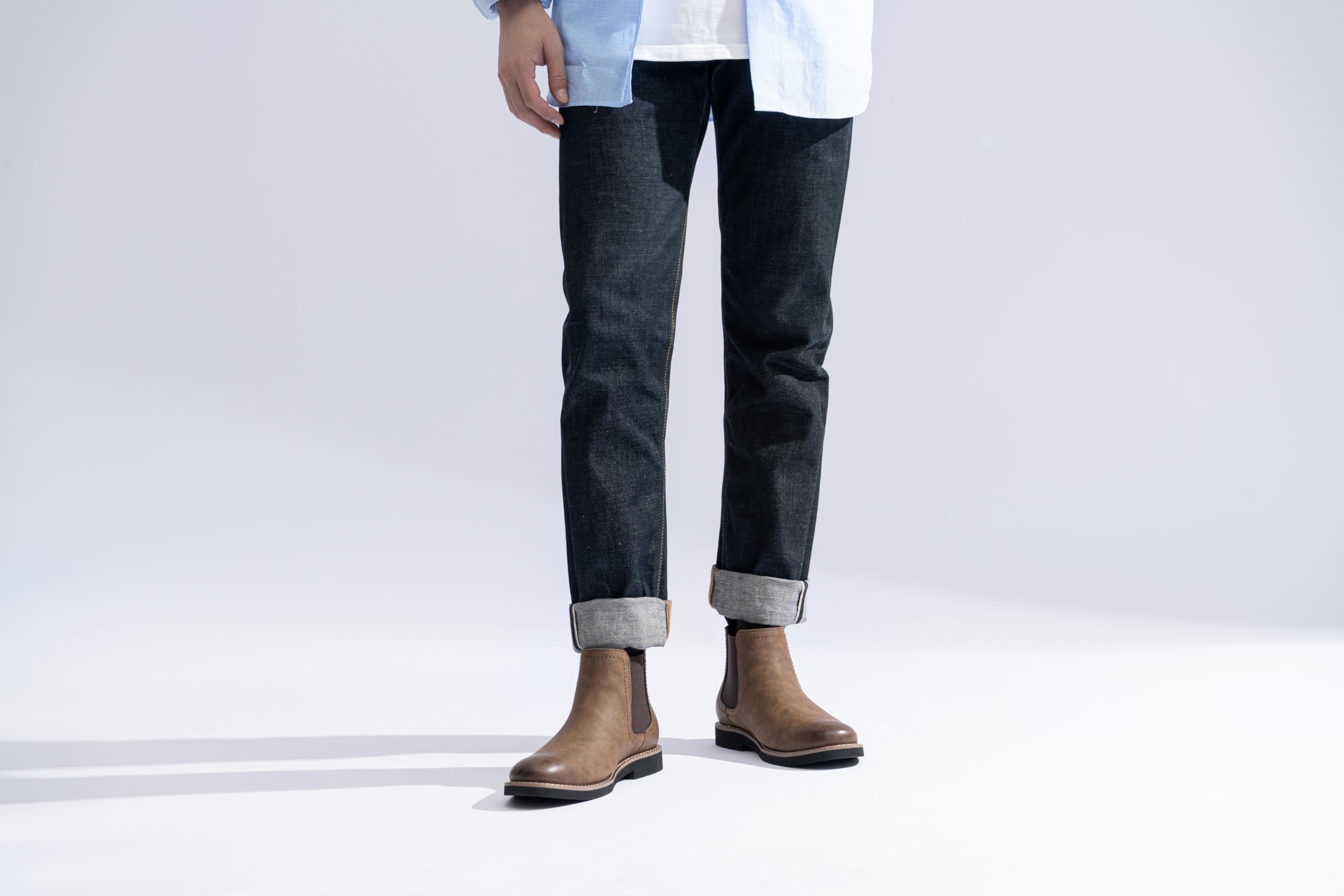 Vostey Men's Chelsea Boots - Classic Slip On Ankle Dress Boots for Casual Wear | Black Leather Comfortable Shoes for Work, Office & Everyday Outfits