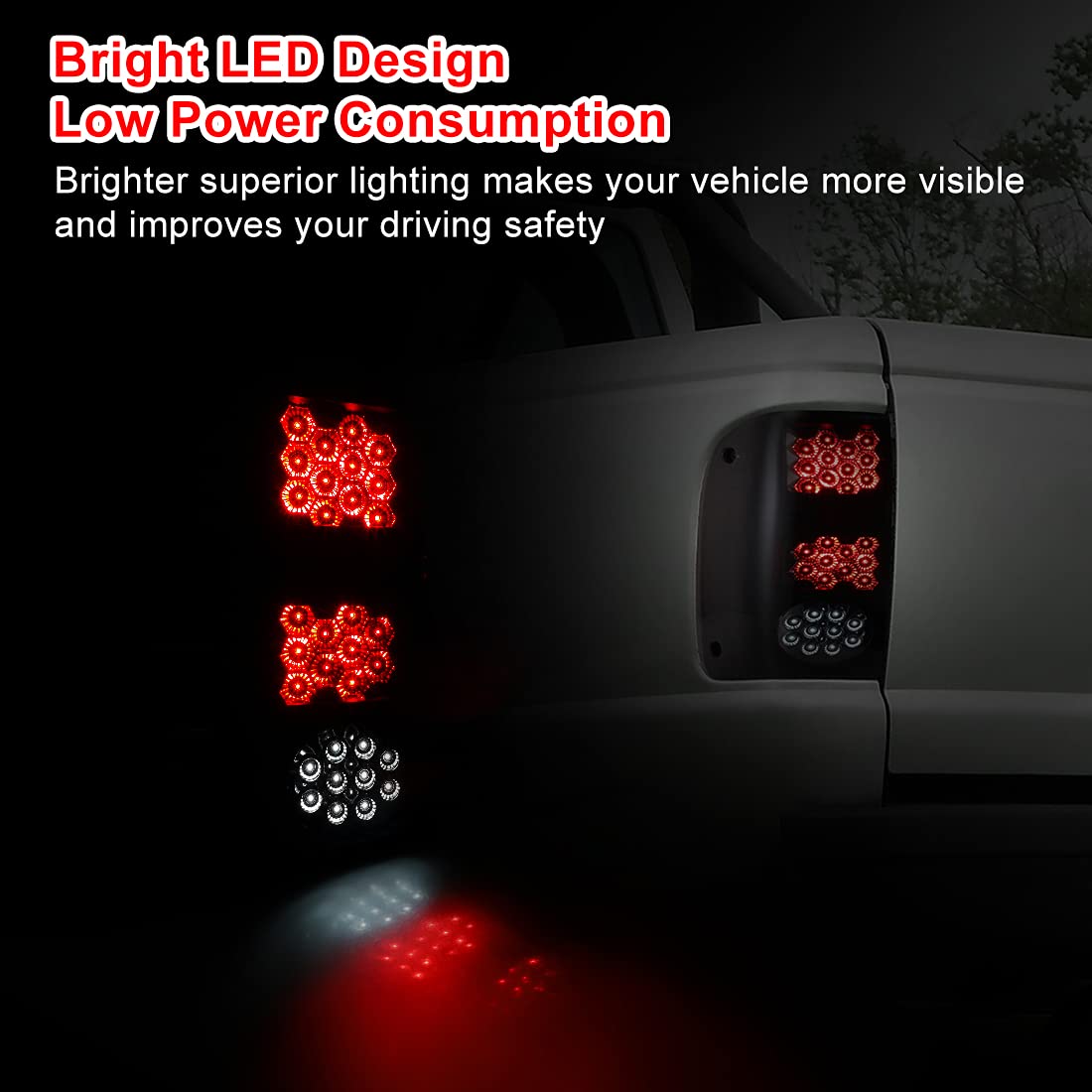 ROXX Full LED Tail Lights Assembly for 1993-1999 Ford Ranger - Smoke Lens Replacement with LED Brake, Turn & Reverse Lights - Driver & Passenger Side (Perfect for Off-Roading, Night Driving & Truck Customization)