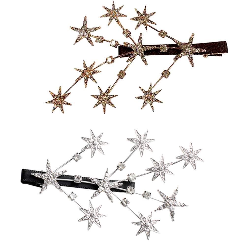 2Pcs Rhinestone Hair Clips - Star Crystal Diamond Hair Accessories for Women & Girls | Elegant Hair Barrettes & Hairpins for Parties, Weddings & Daily Wear