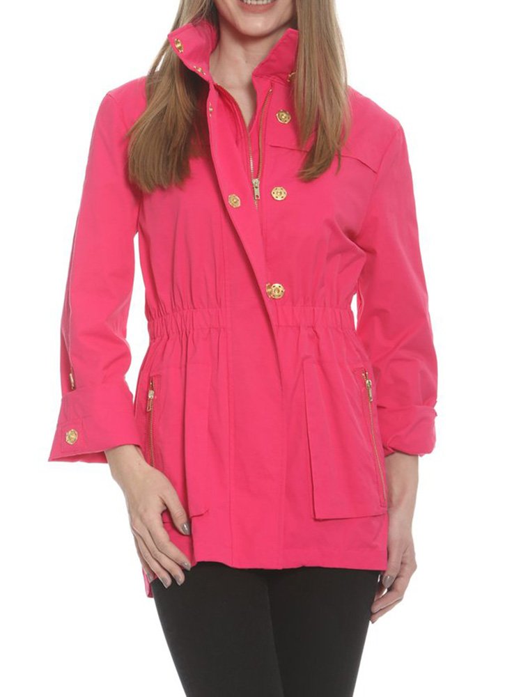 Ciao Milano Women's Tess Anorak Jacket - Waterproof Windbreaker Raincoat, Hot Pink, Size Large - Perfect for Hiking, Travel & Outdoor Adventures