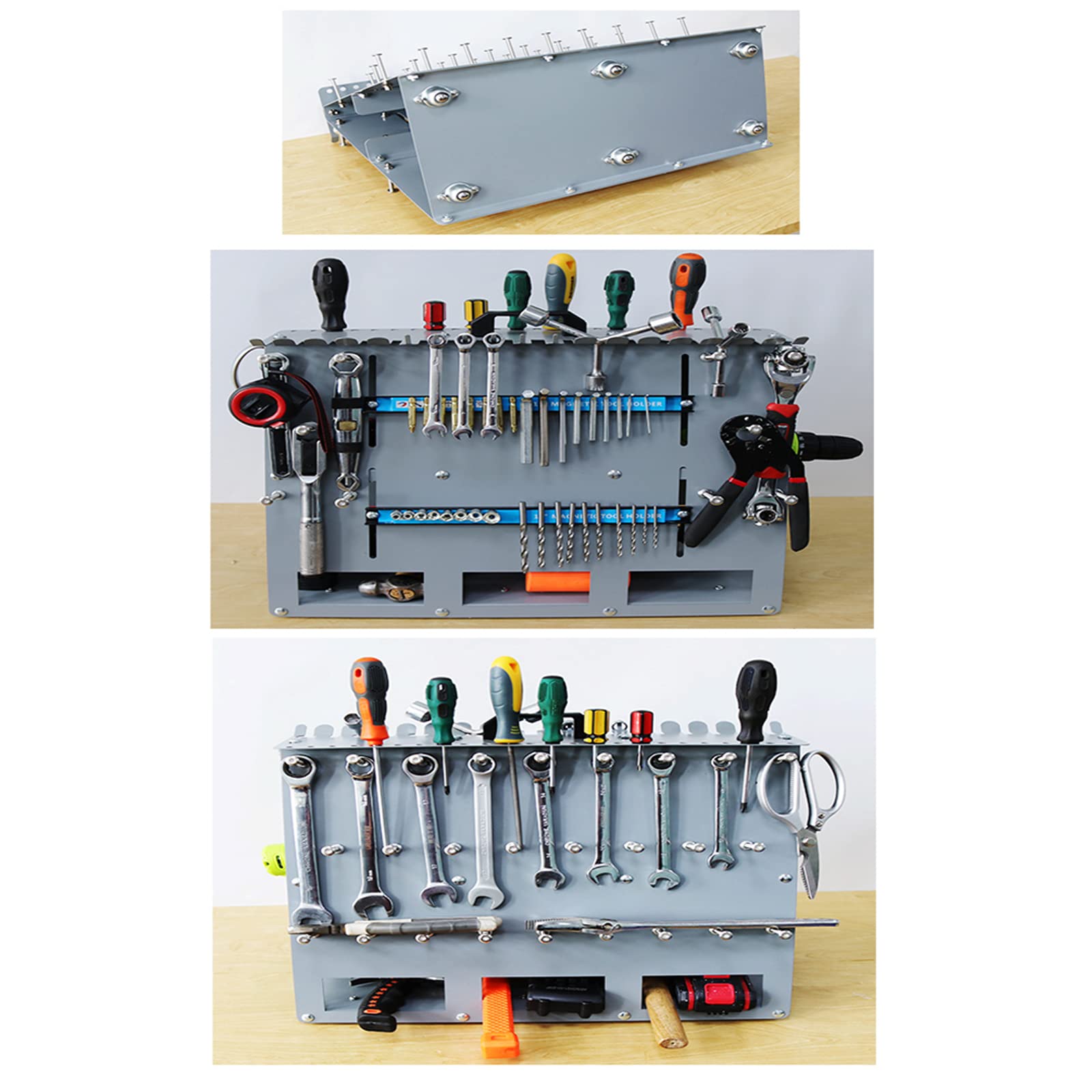 INTSUPERMAI Tool Organizer Rack - Desktop Tool Storage with Charging Station for Drills & Accessories | Perfect for Workshop, Garage & DIY Projects
