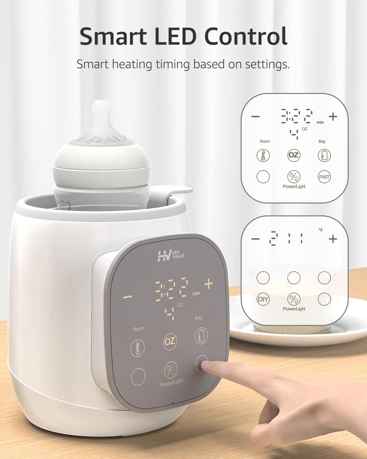 HEYVALUE 12-in-1 Fast Baby Bottle Warmer with Temperature Control - Electric Water Bath Warmer for Breast Milk, Formula & All Bottles - Auto Shut Off, 24H Keep Warm, Sterilize & Memory Function - Perfect for Night Feeding, Travel & Daycare Use