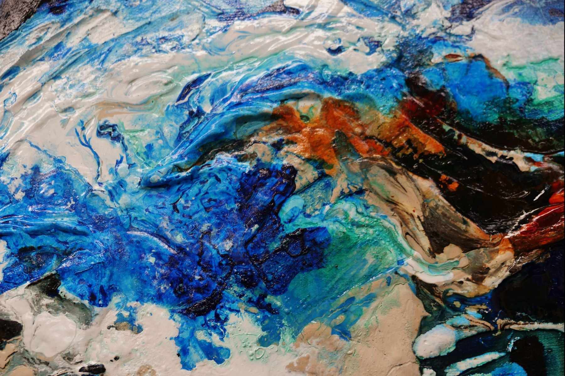Nature's Vice 240cm x 100cm Blue Cream Textured Abstract Canvas Art - Perfect for Living Room, Bedroom & Office Wall Decor