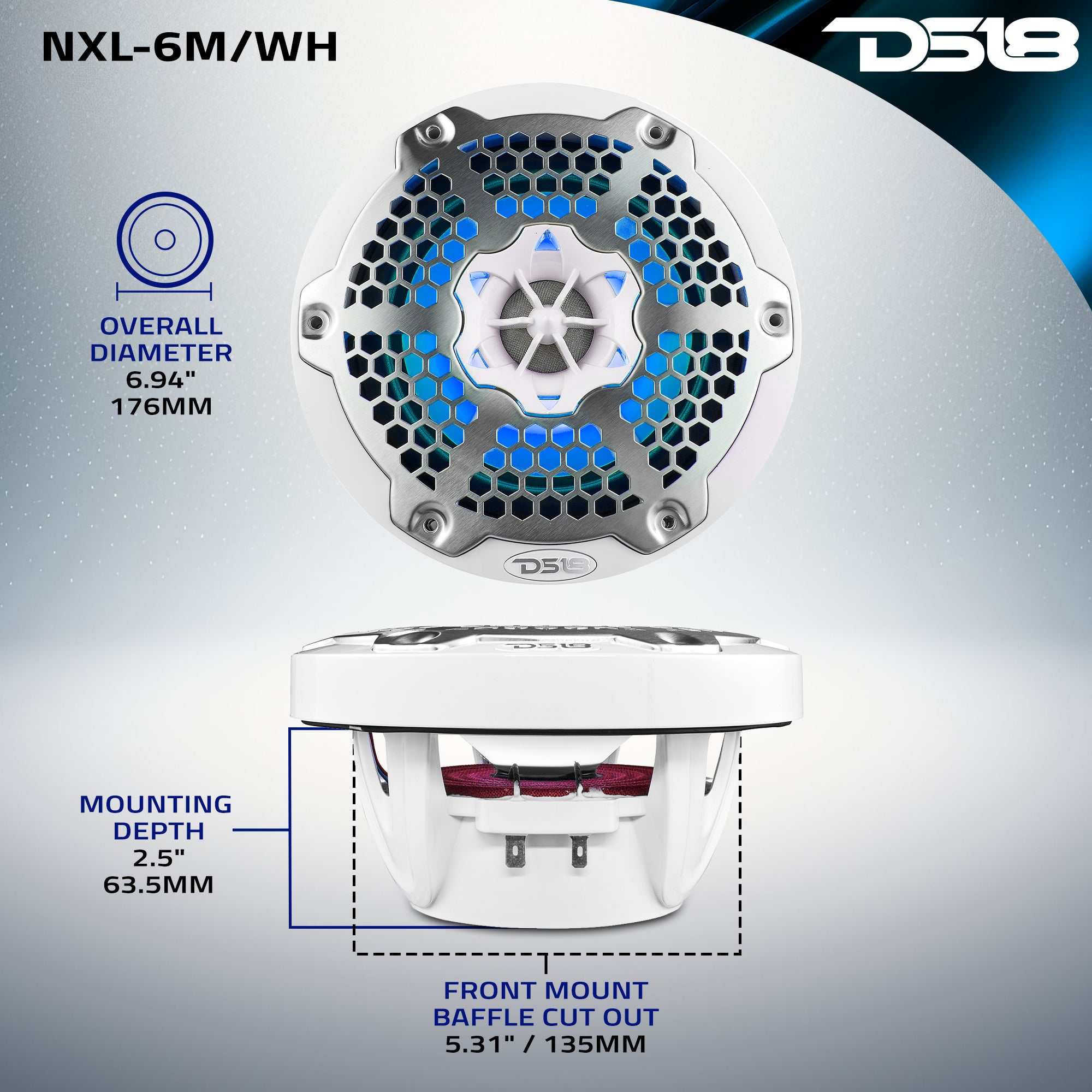 NXL 6.5 Inch 2-Way Coaxial Marine Speakers with RGB LED Lights - 100 Watts RMS 4 Ohm Waterproof Boat Audio System - Perfect for Boats, Yachts & Outdoor Marine Entertainment
